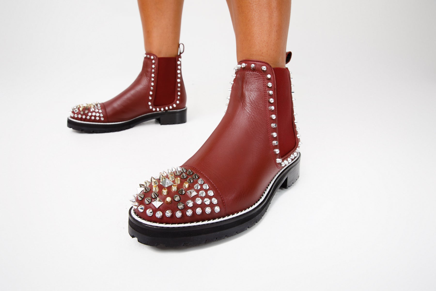 The Vuvulane Burgundy Spike Leather Ankle Women Boot