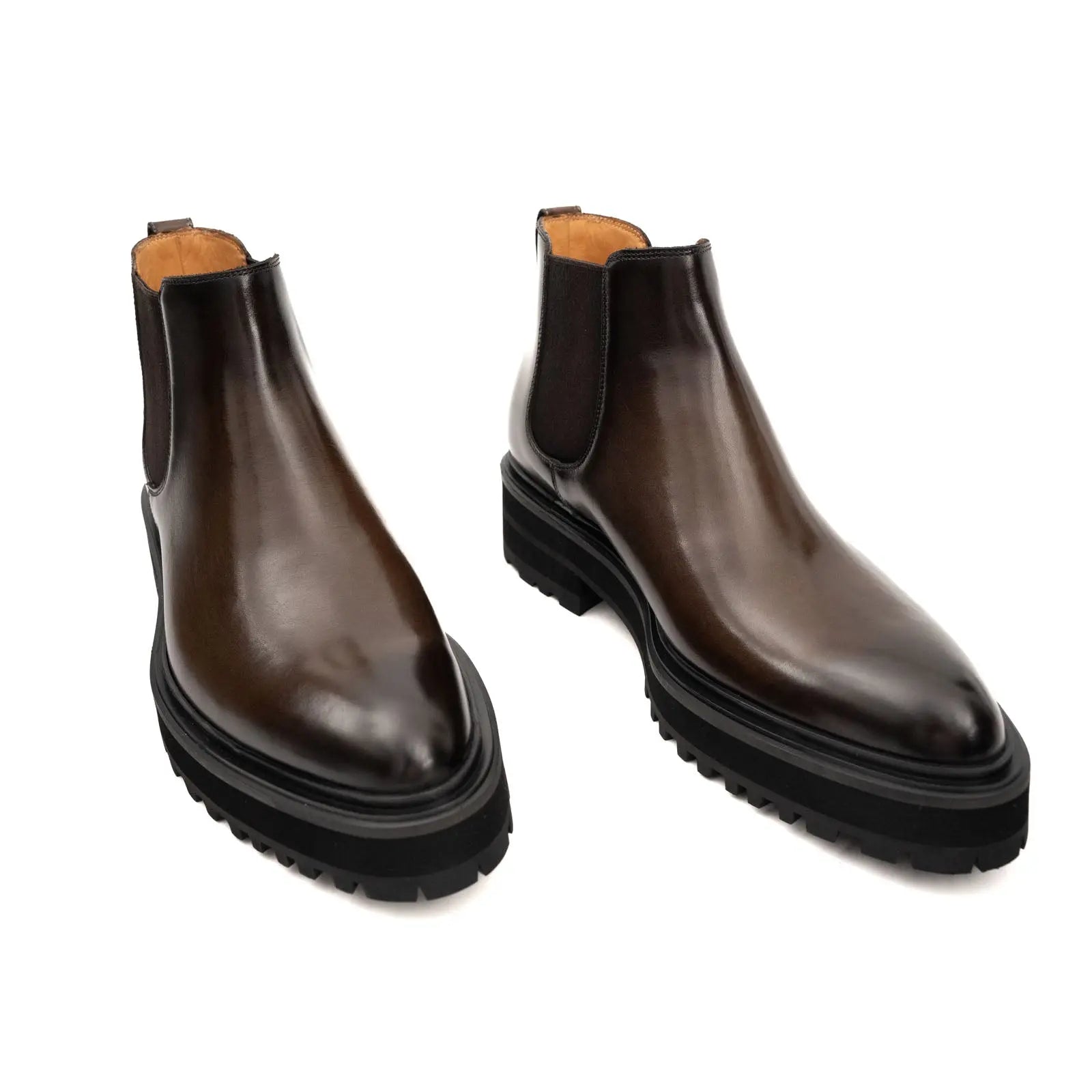 DIVINCH Espresso Leather Platform Chelsea Calfskin Leather Espresso