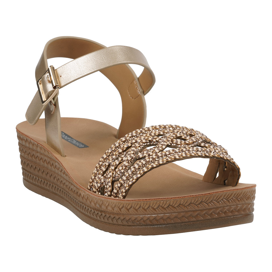 GC Shoes Women's Fay Gold Embellished Cross Strap Sandals