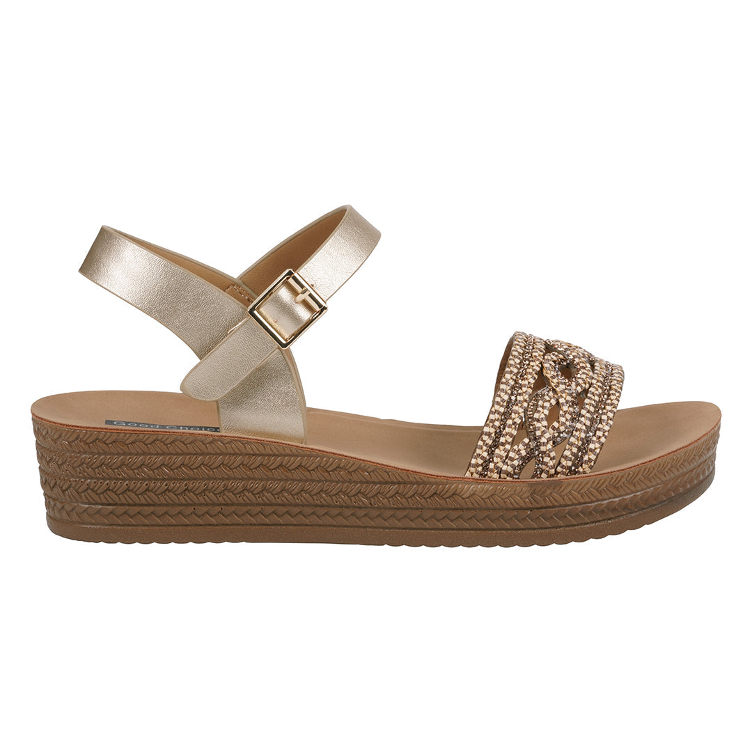 GC Shoes Women's Fay Gold Embellished Cross Strap Sandals
