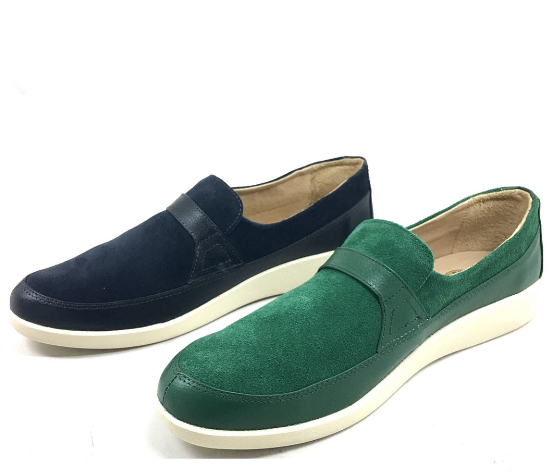High-quality dark green leather slip ons for men by Johnny Famous