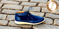 Thumbnail for Johnny Famous Bally Style Central Park Men's Navy Blue High Top sneaker with lace-up design and white sole