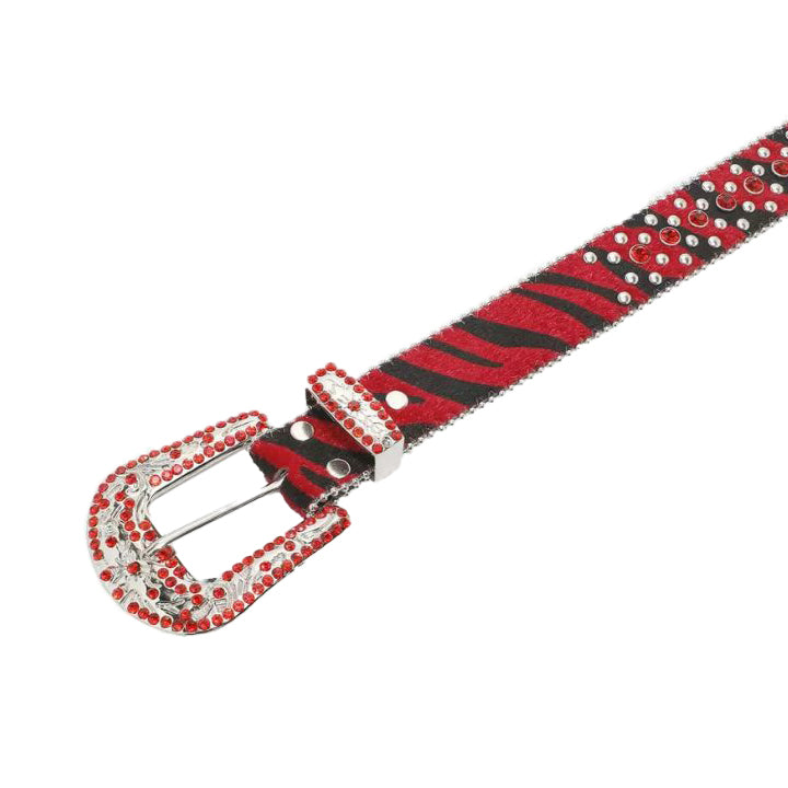 Black & Red Zebra Bling Rhinestone Belt