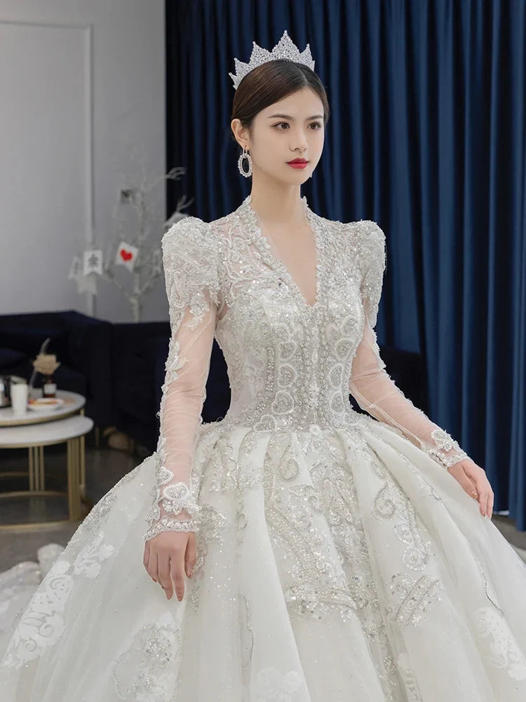 Luxurious Long Sleeved Wedding Gown EDW32