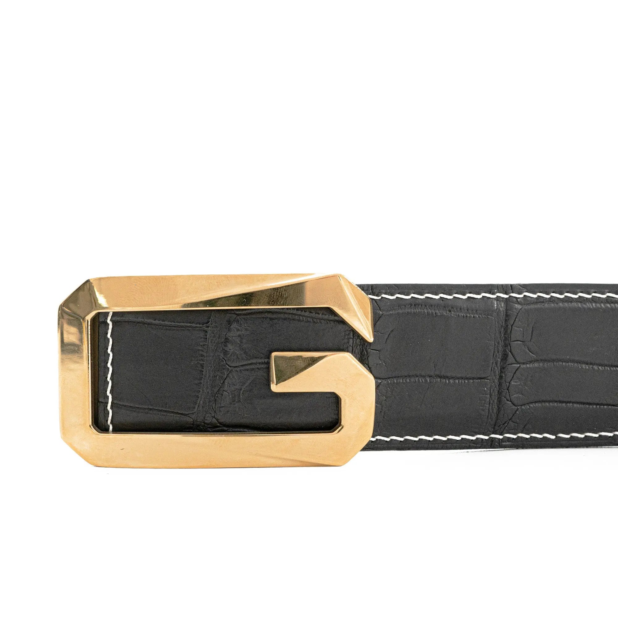 DIVINCH G Shaped Buckle Alligator Leather Dress Belt