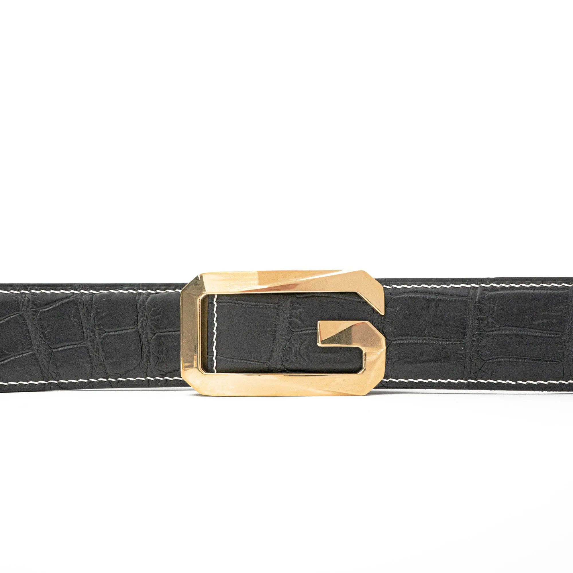 DIVINCH G Shaped Buckle Alligator Leather Dress Belt