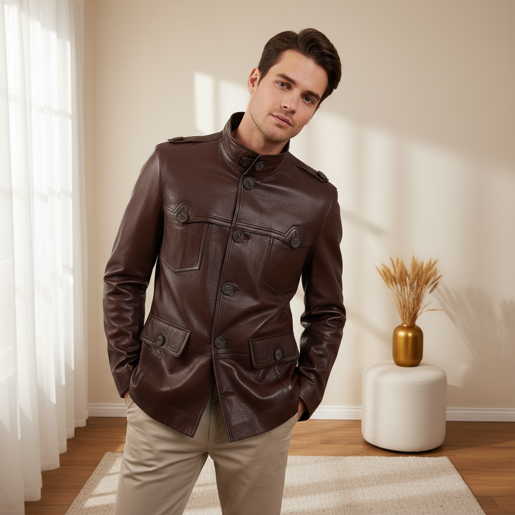 The Montclair Brown Men Leather Jacket