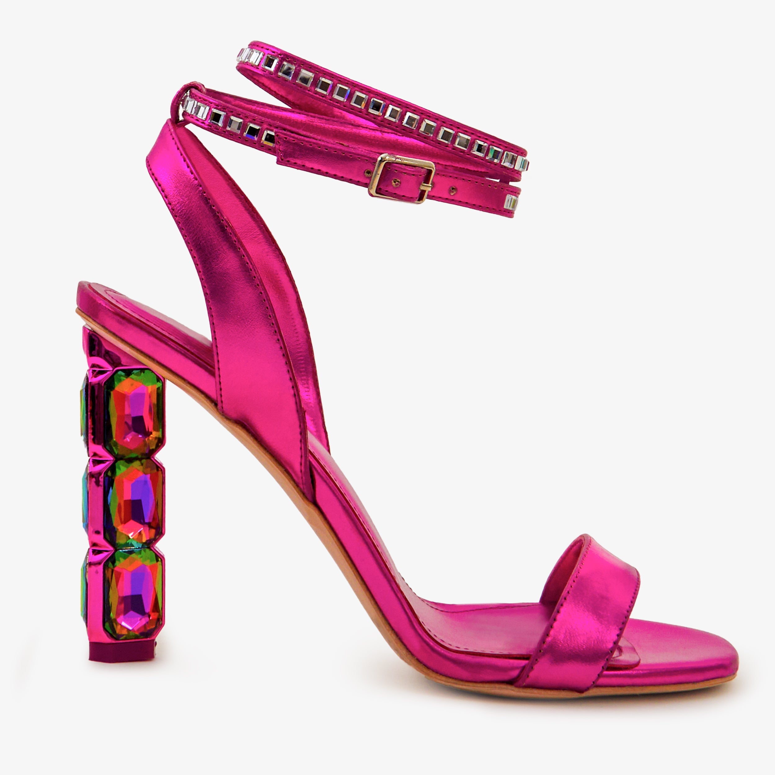 The Torola Fuchsia Stony Heel Leather Women Sandal Final Sale!