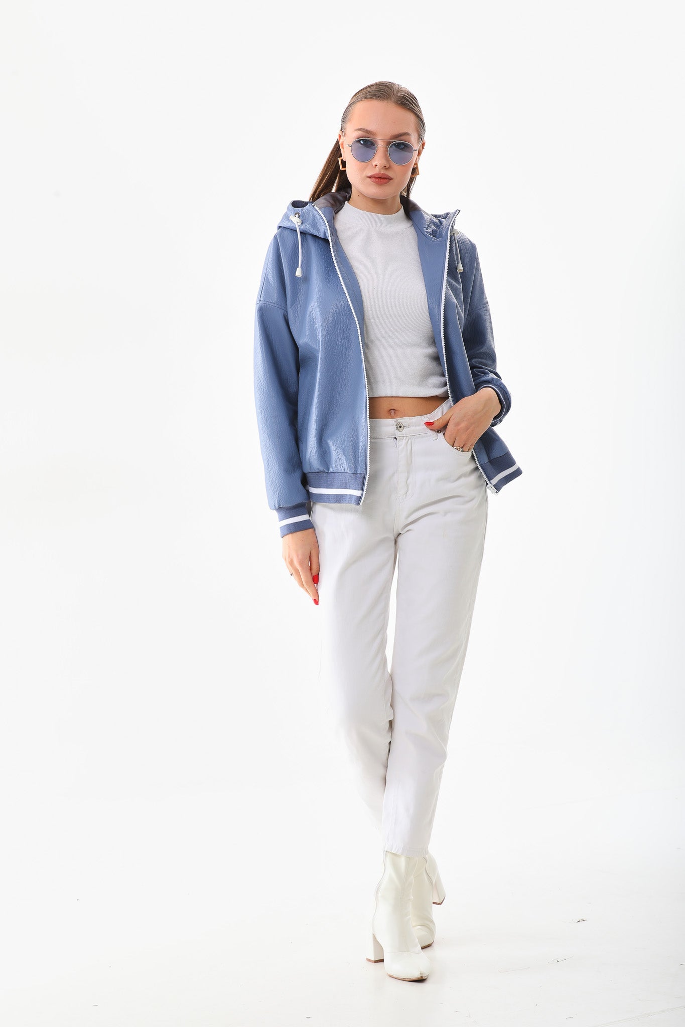 The Polar Blue Leather Women Jacket
