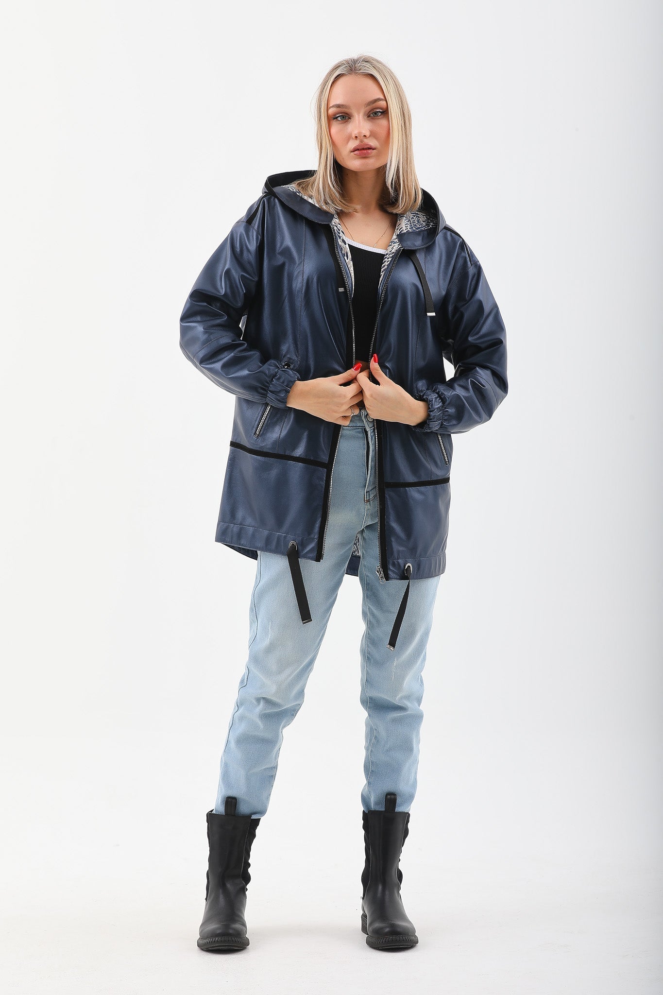 The Vega Navy Reversible Leather Women Jacket