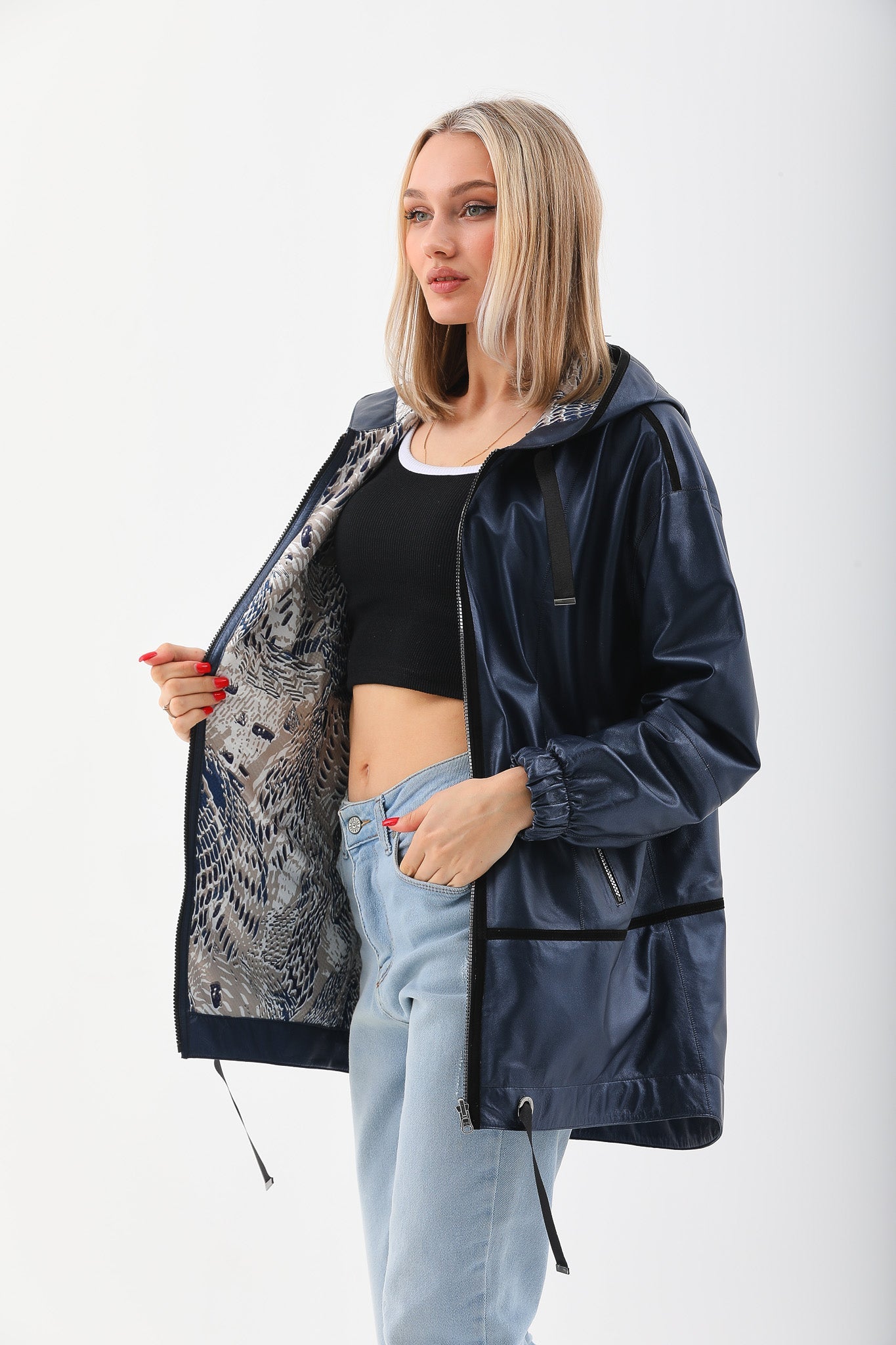 The Vega Navy Reversible Leather Women Jacket