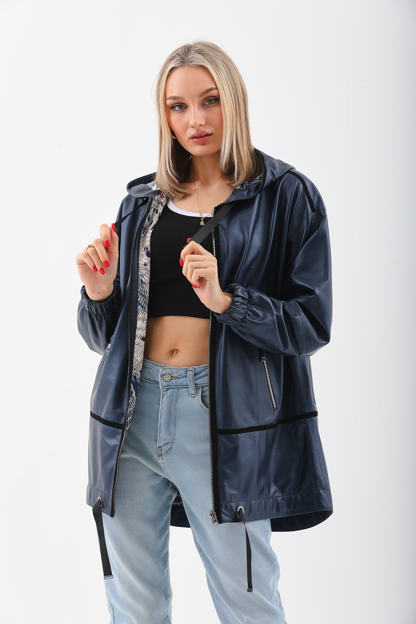 The Vega Navy Reversible Leather Women Jacket