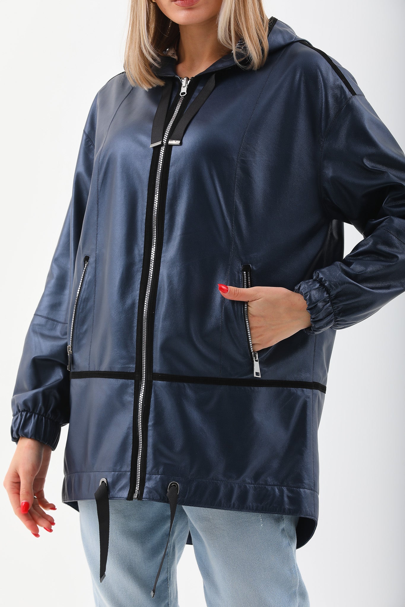 The Vega Navy Reversible Leather Women Jacket