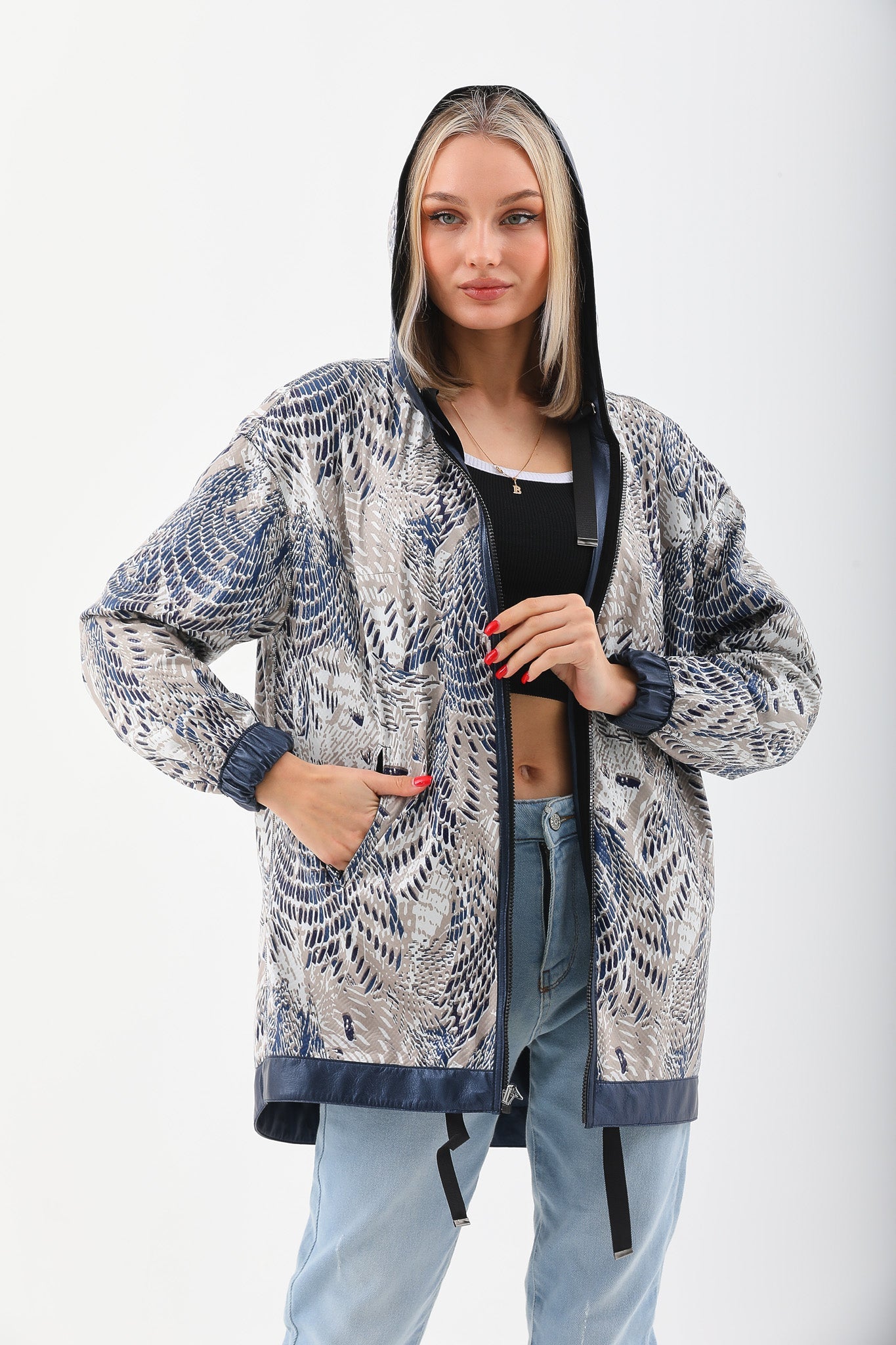 The Vega Navy Reversible Leather Women Jacket