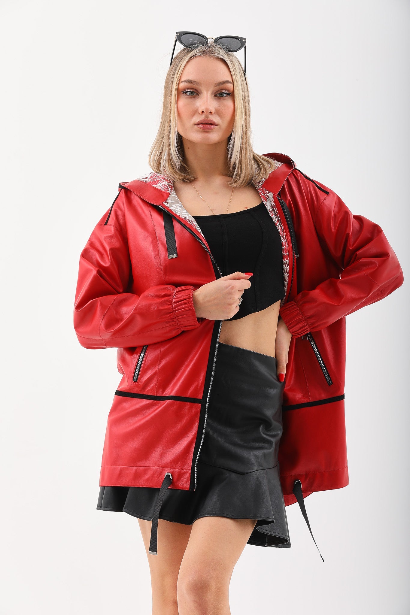 The Vega Red Reversible Leather Women Jacket