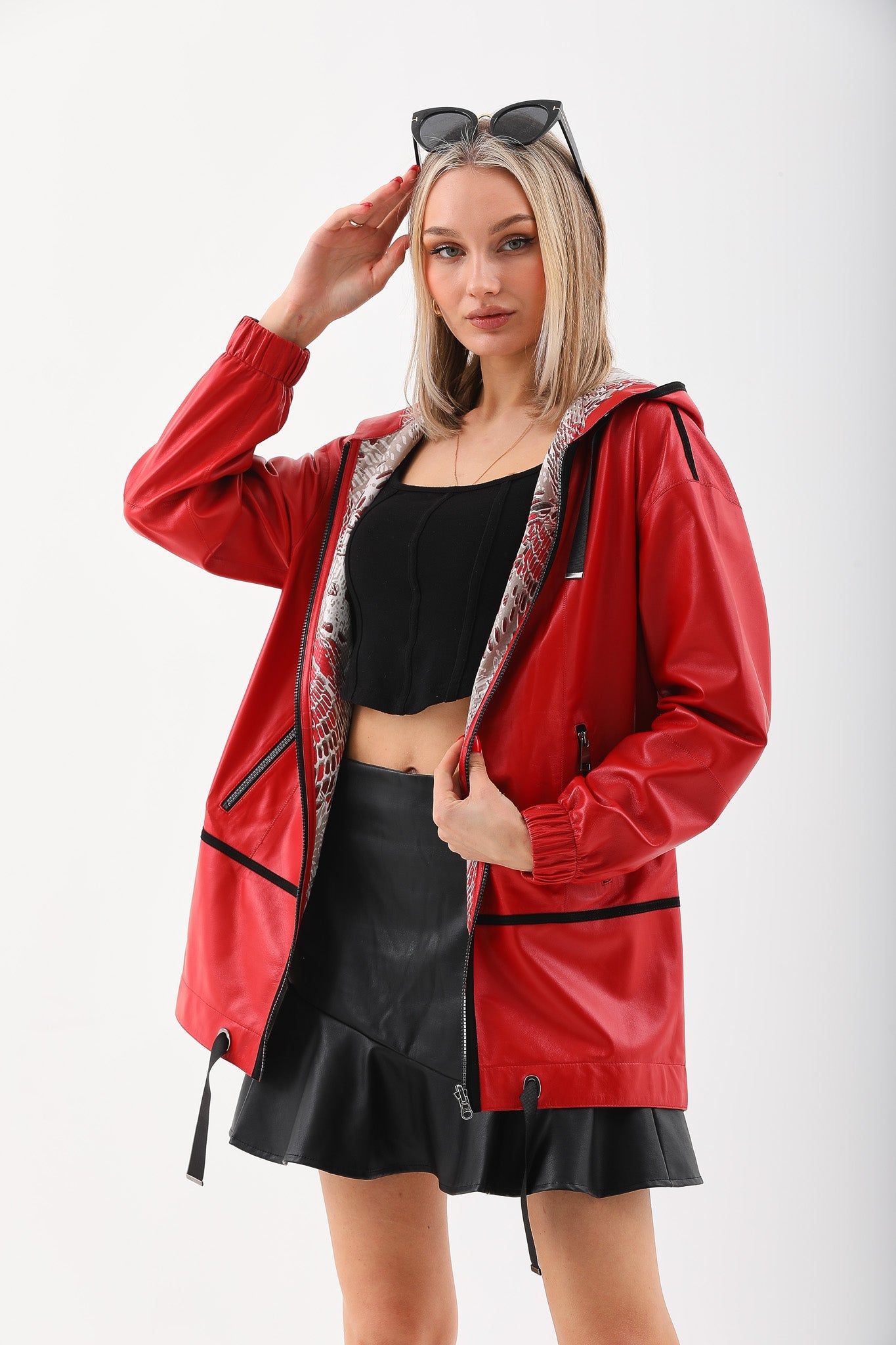 The Vega Red Reversible Leather Women Jacket