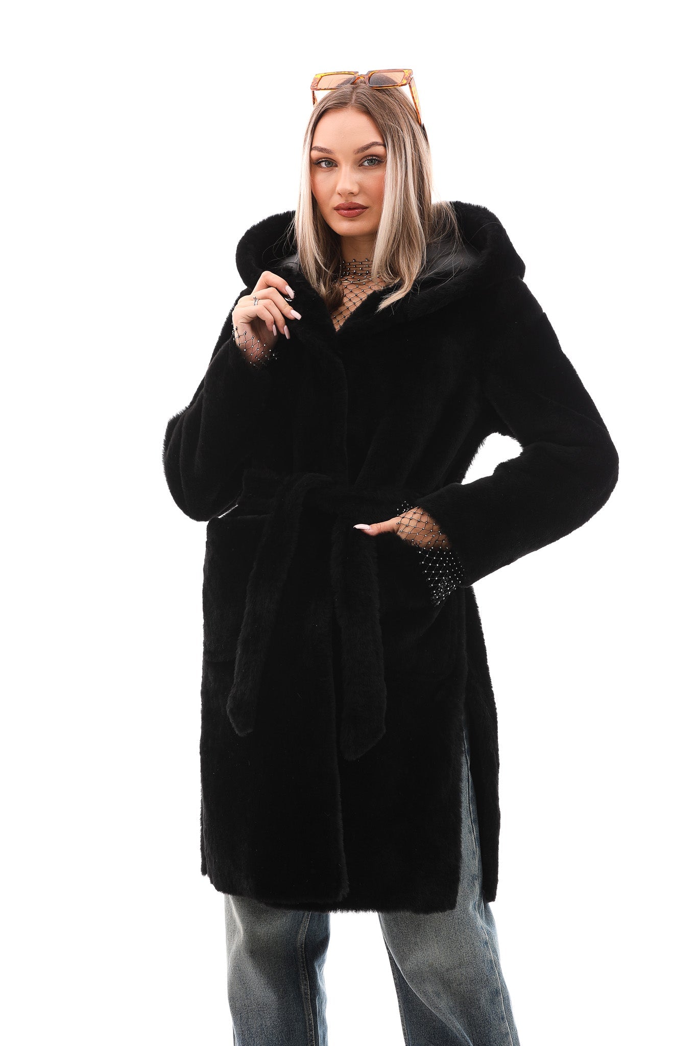 The VESARA Reversible Shearling Women Leather Coat – Jet Black