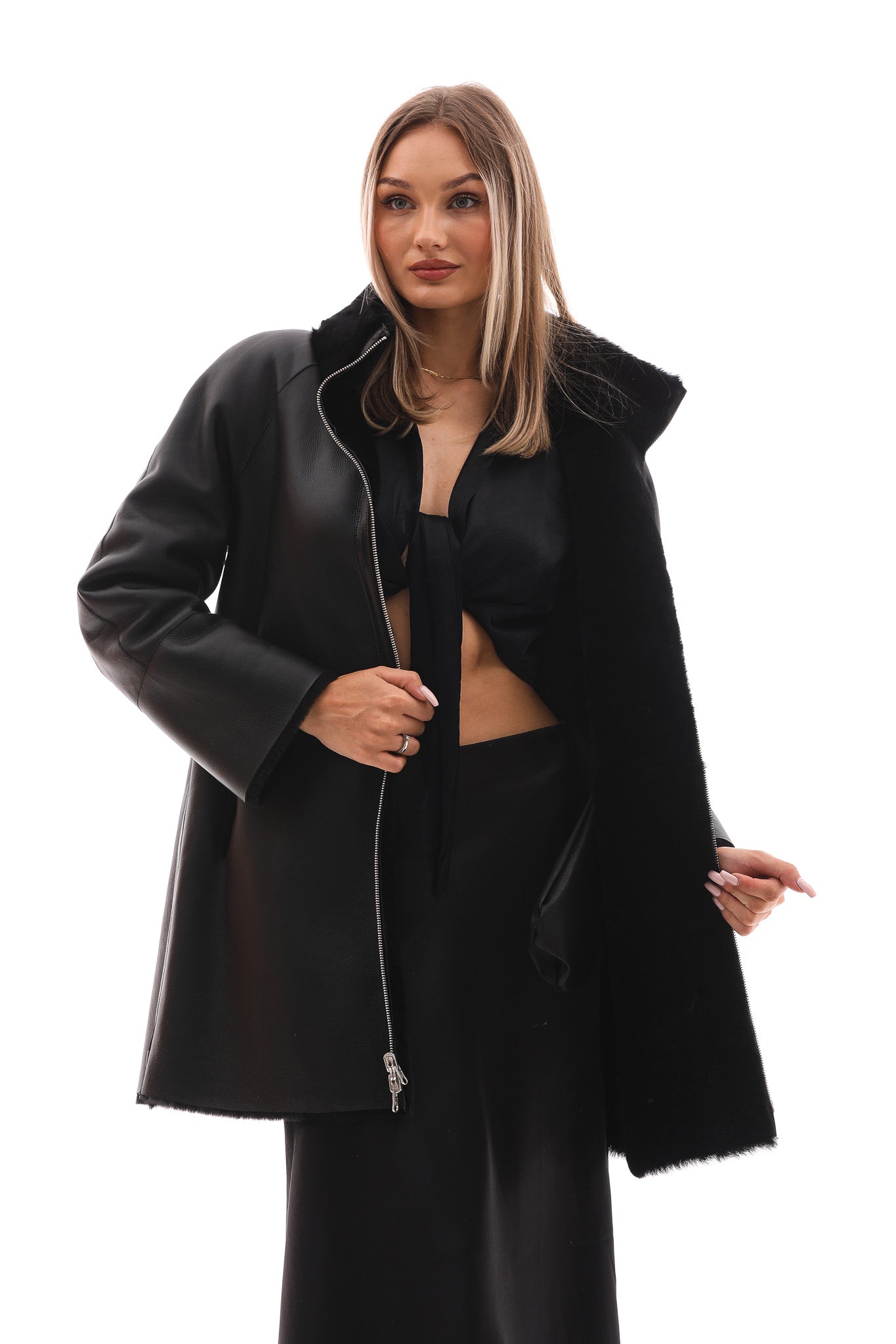 The Nyra Reversible Shearling Women Leather Coat