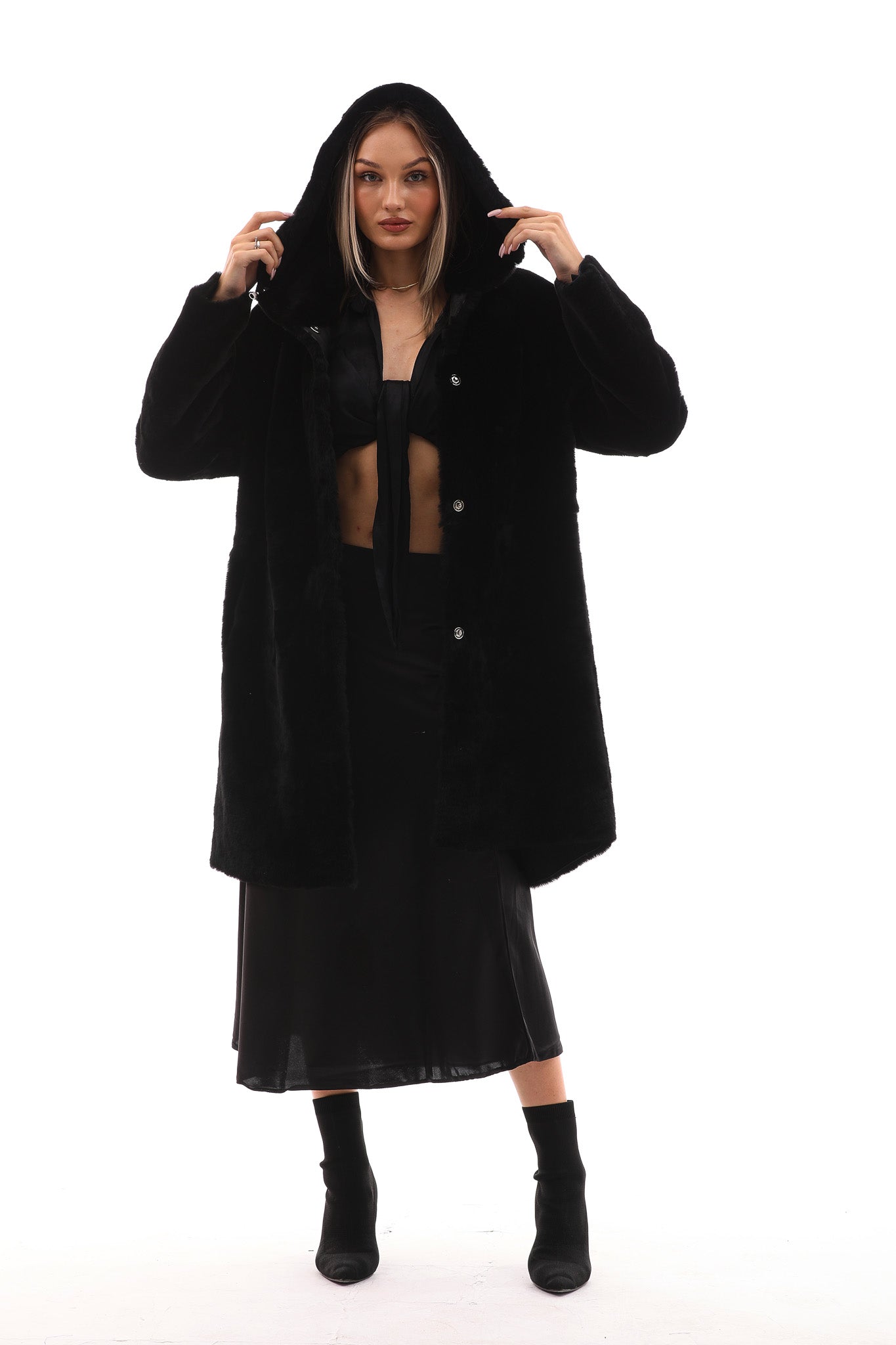 The Noctura Reversible Hooded Shearling Leather Coat