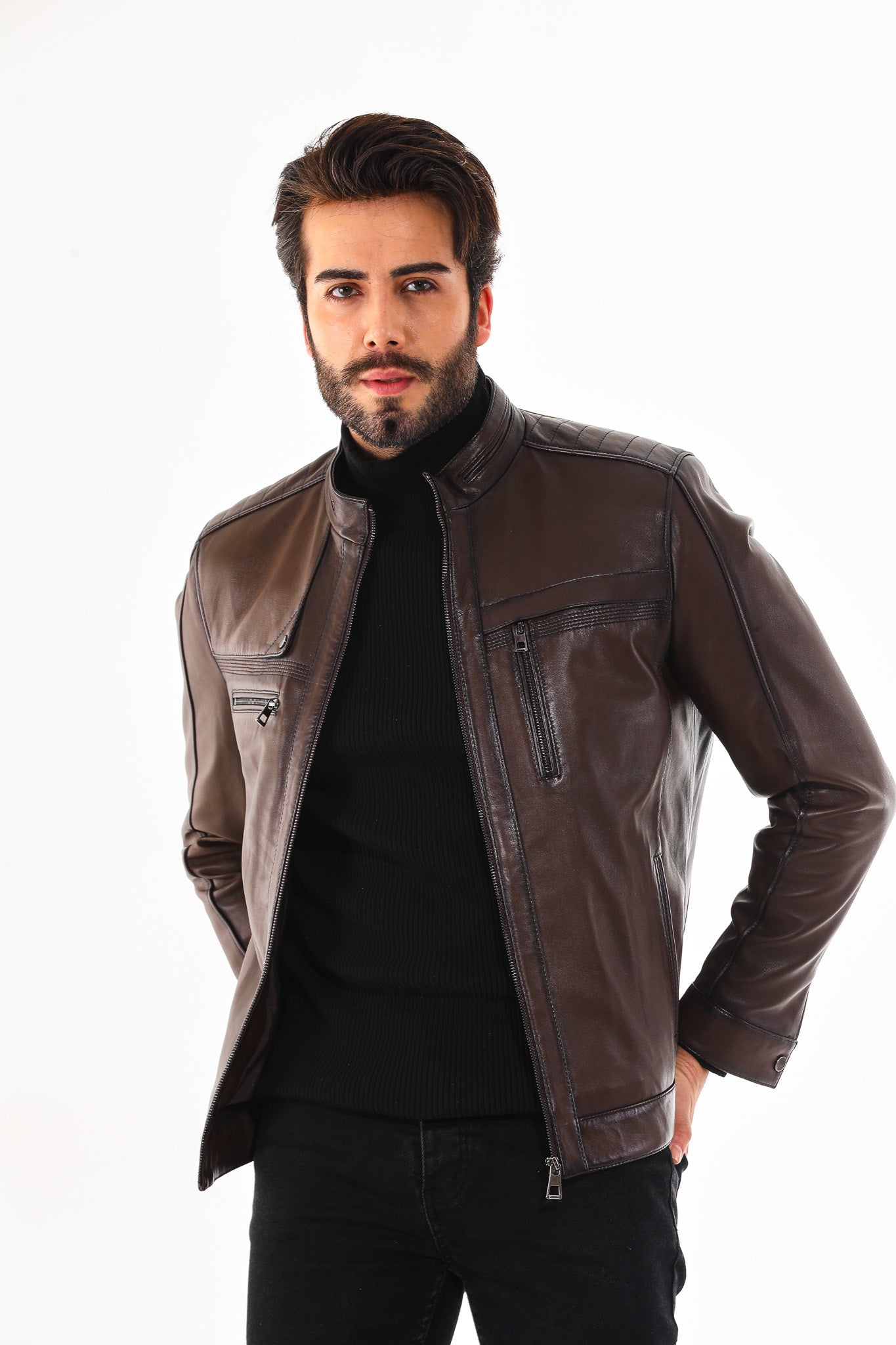 The Rossi Dark Brown Leather Men Jacket