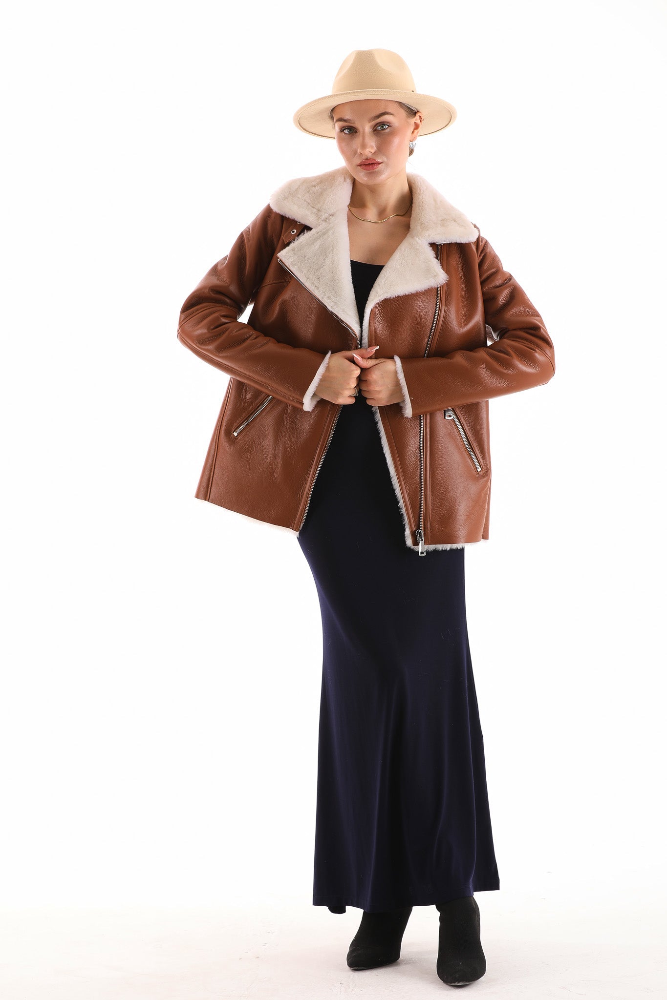 The Prague Tan Leather Women Jacket