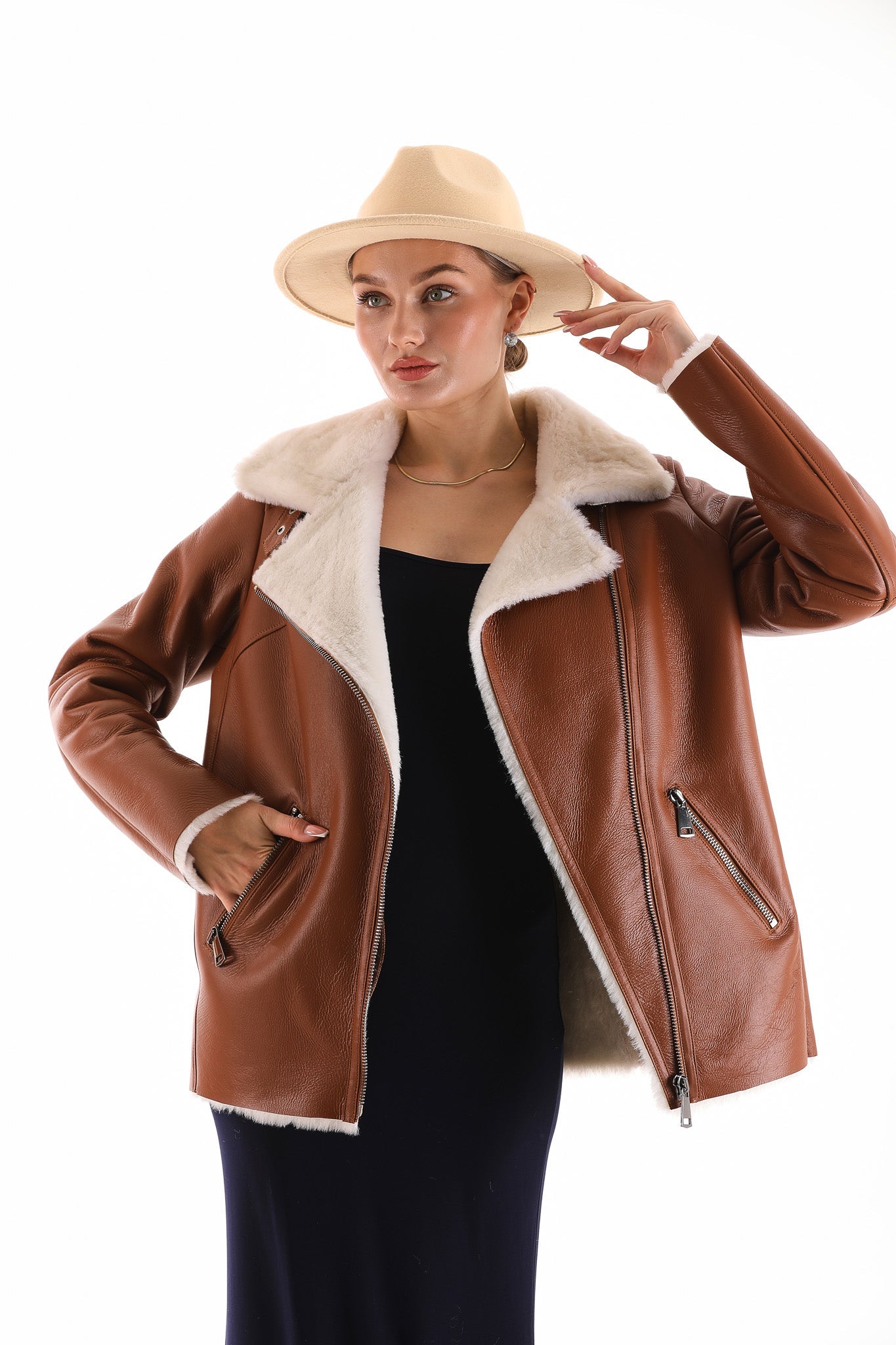 The Prague Tan Leather Women Jacket