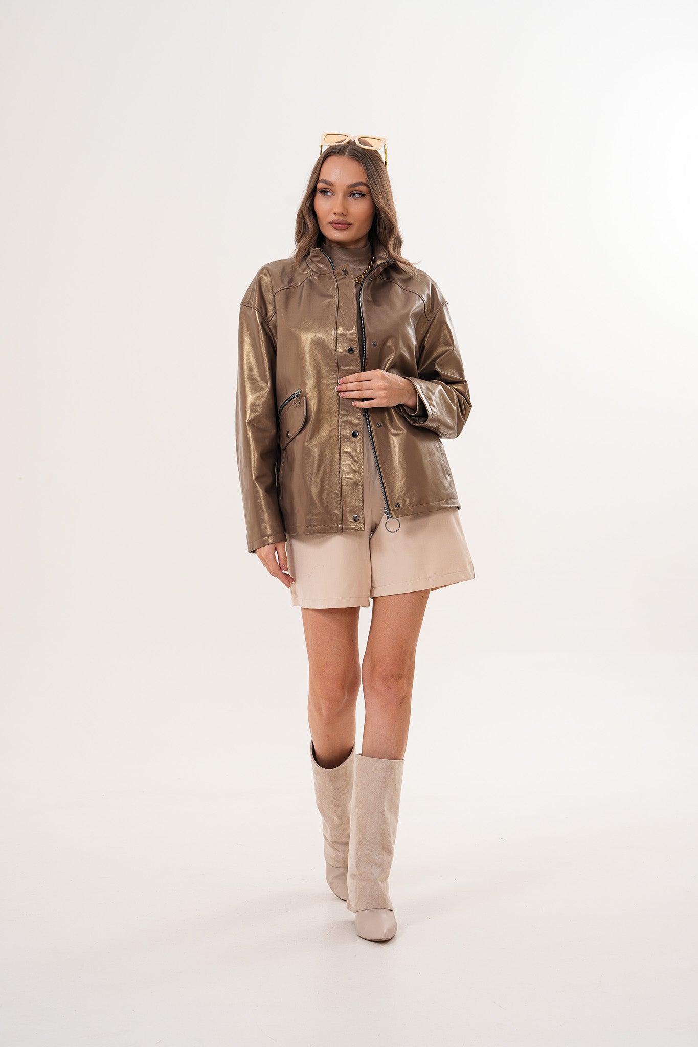 The Zayra Women Leather Jacket – Taupe Brown