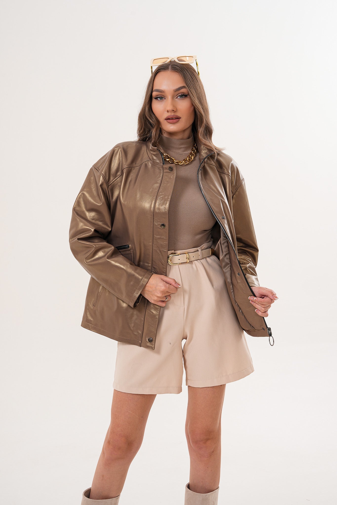 The Zayra Women Leather Jacket – Taupe Brown