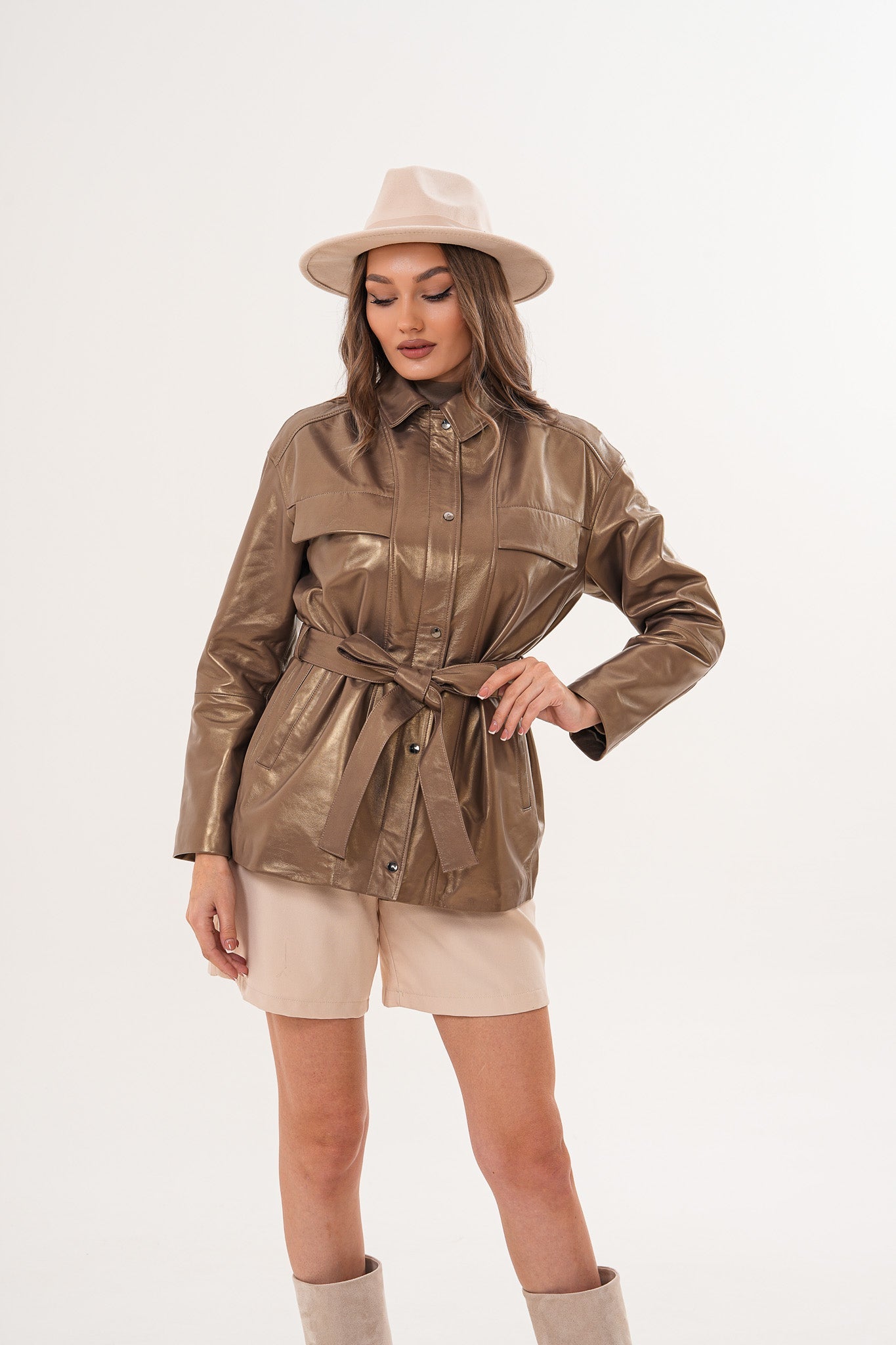 Vinci Leather Shoes The Vesara Brown Genuine Leather Women Jacket