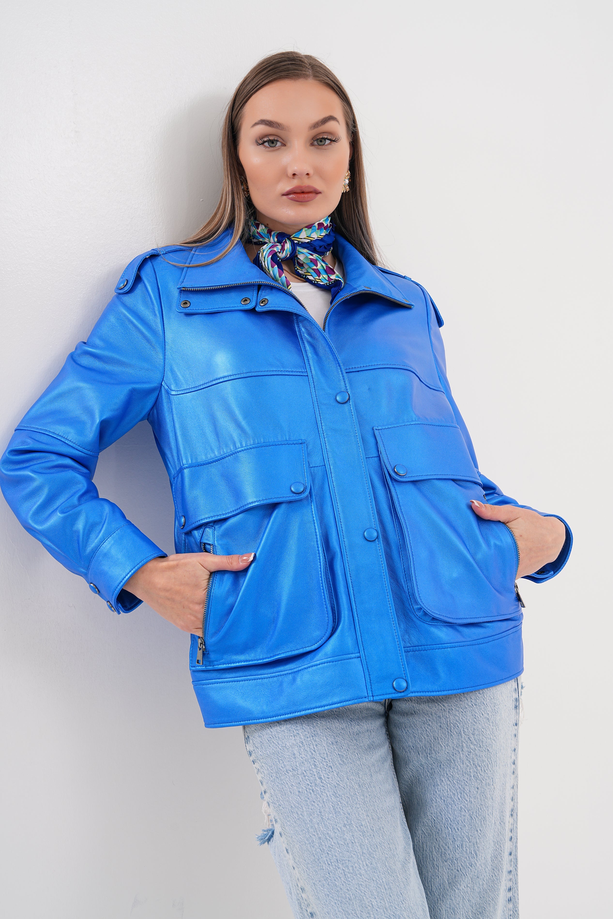 The Rivera Blue Leather Women Jacket