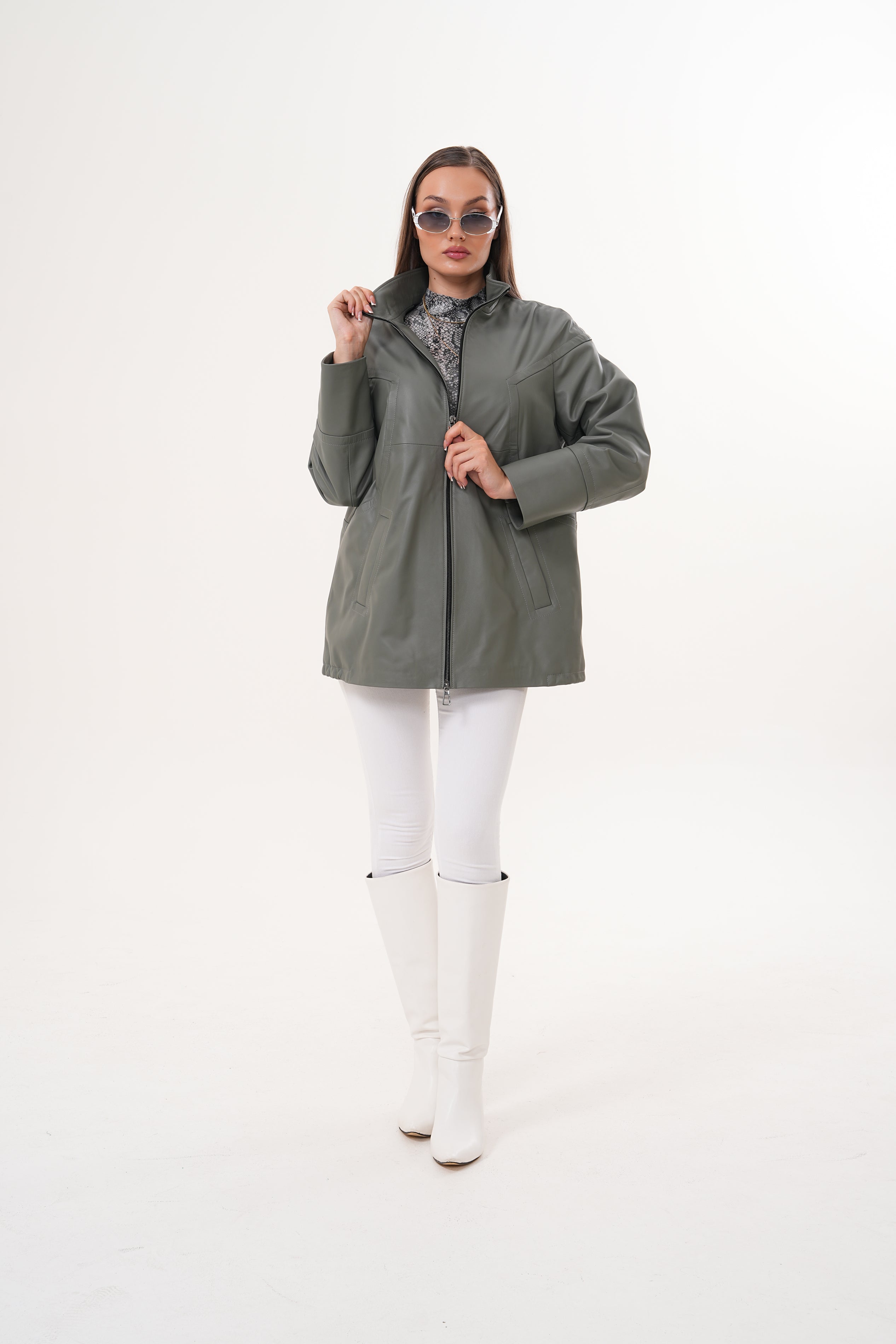 The Sierra Olive Green Leather Women Jacket