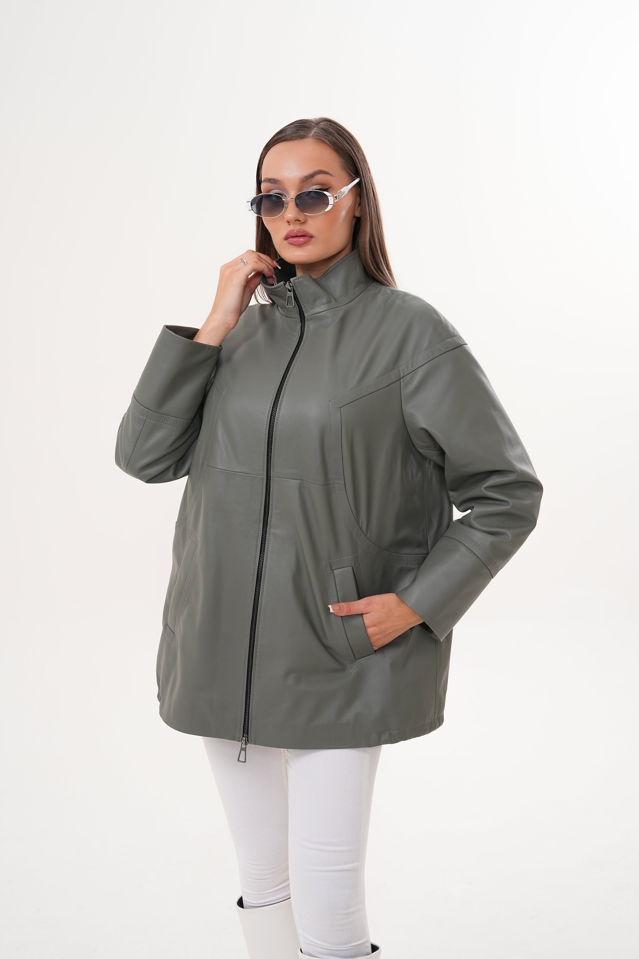 The Sierra Olive Green Leather Women Jacket
