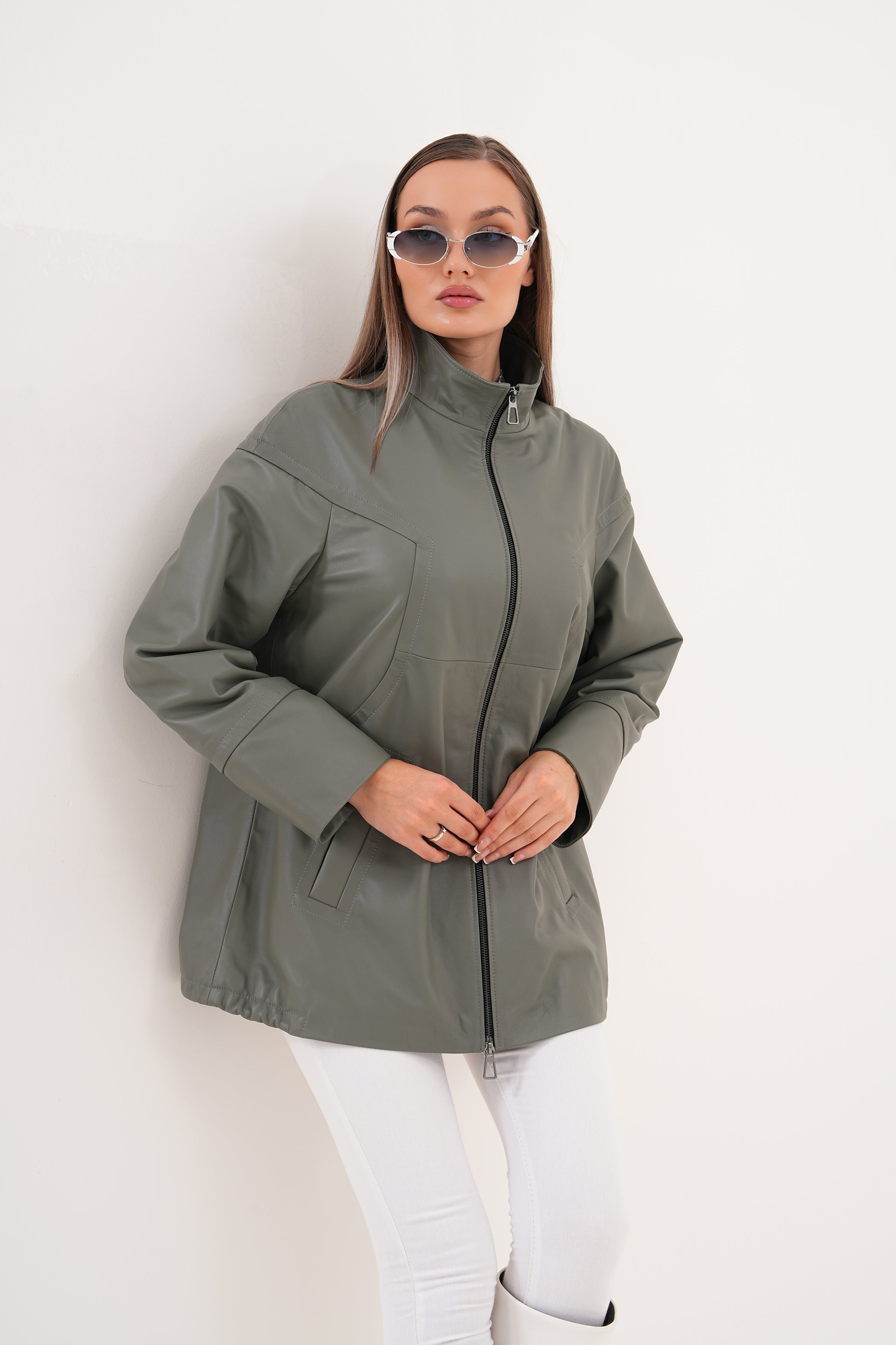 The Sierra Olive Green Leather Women Jacket