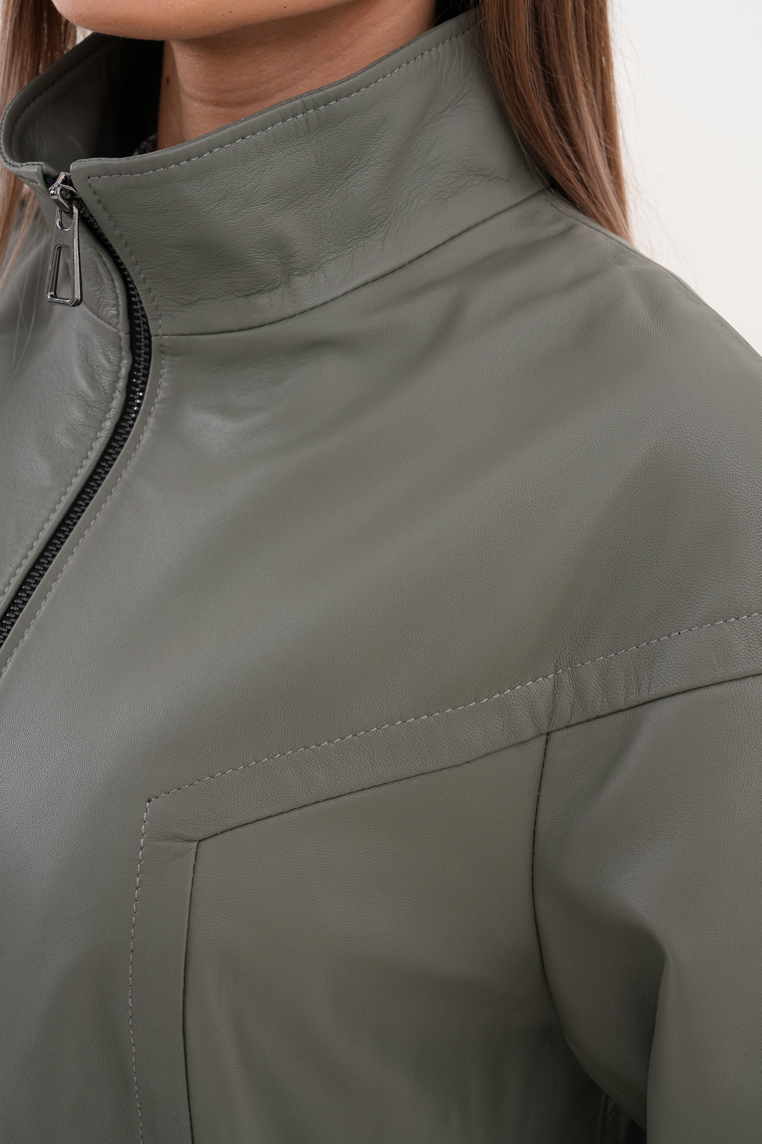 The Sierra Olive Green Leather Women Jacket