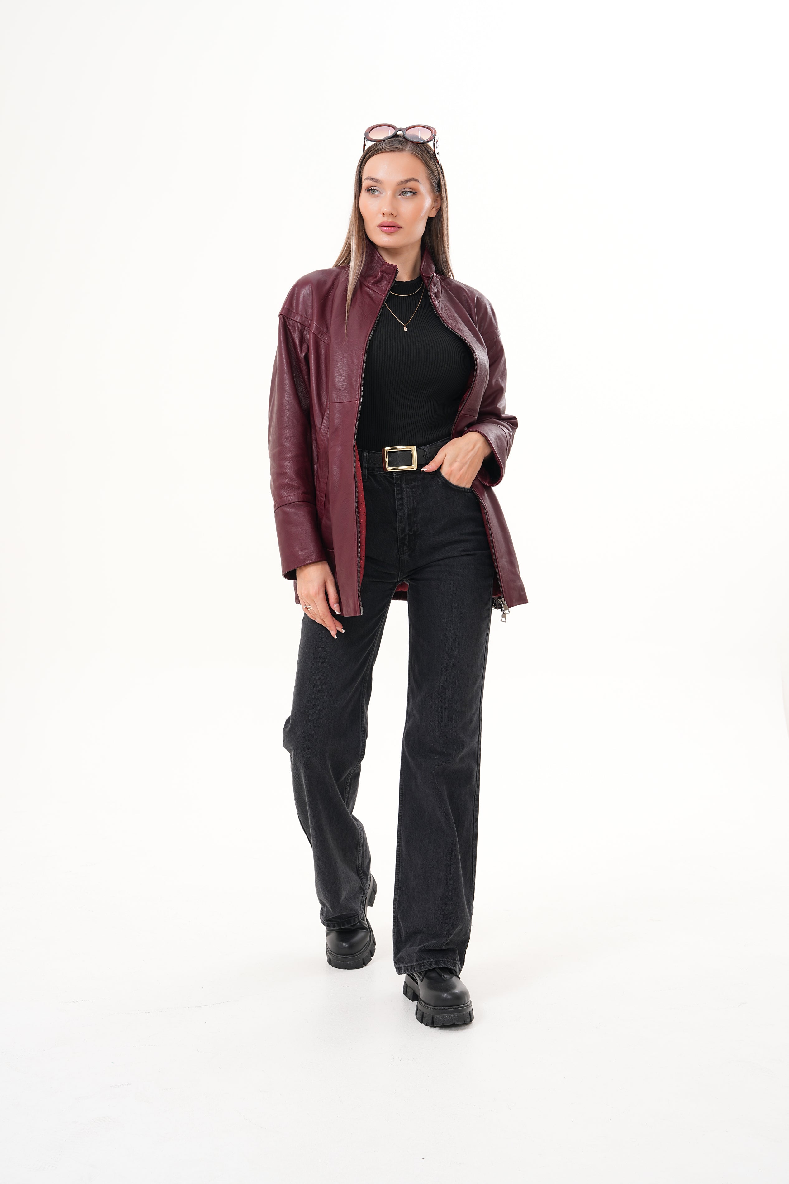 The Sierra Burgundy Leather Women Jacket
