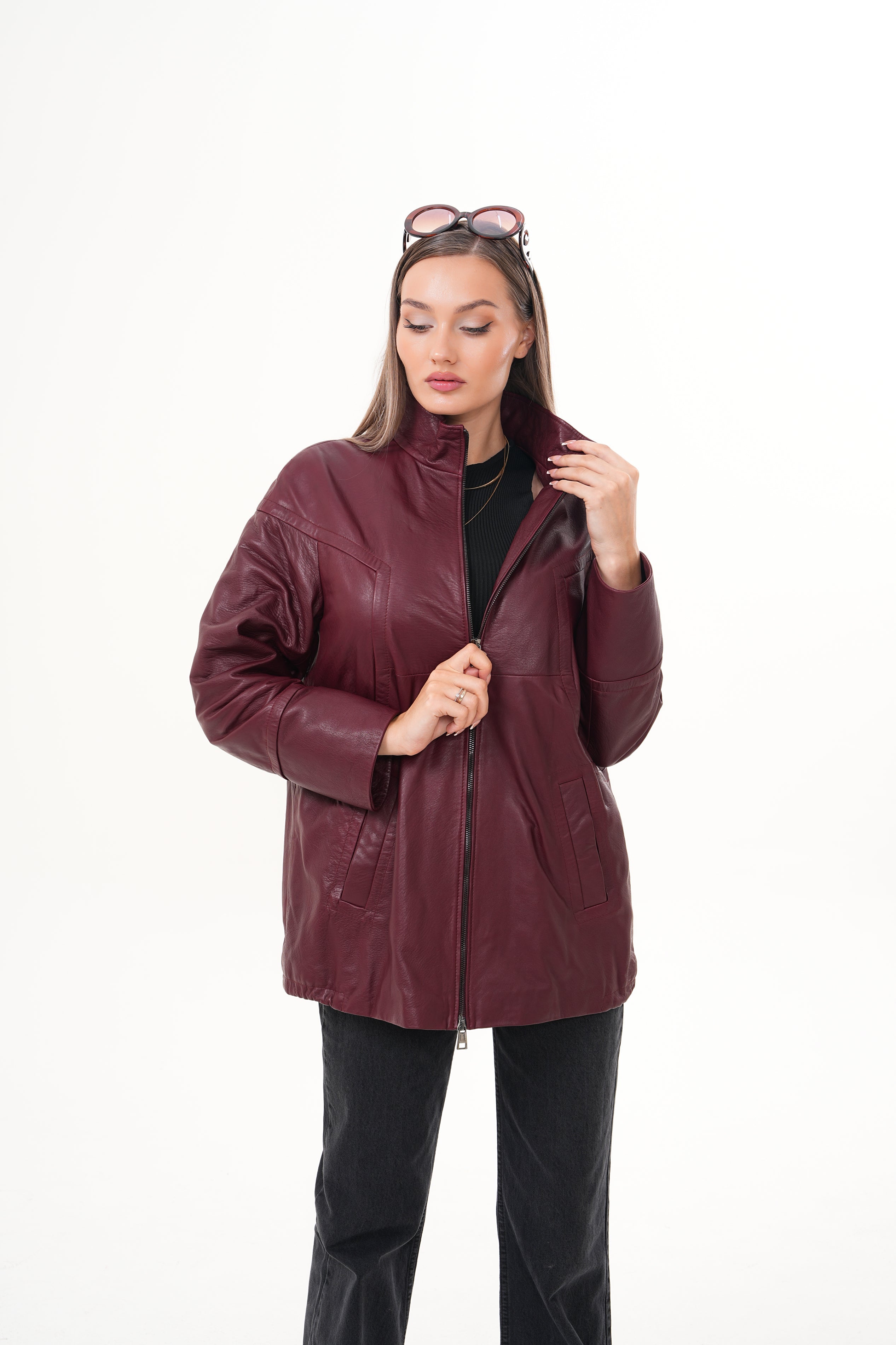 The Sierra Burgundy Leather Women Jacket