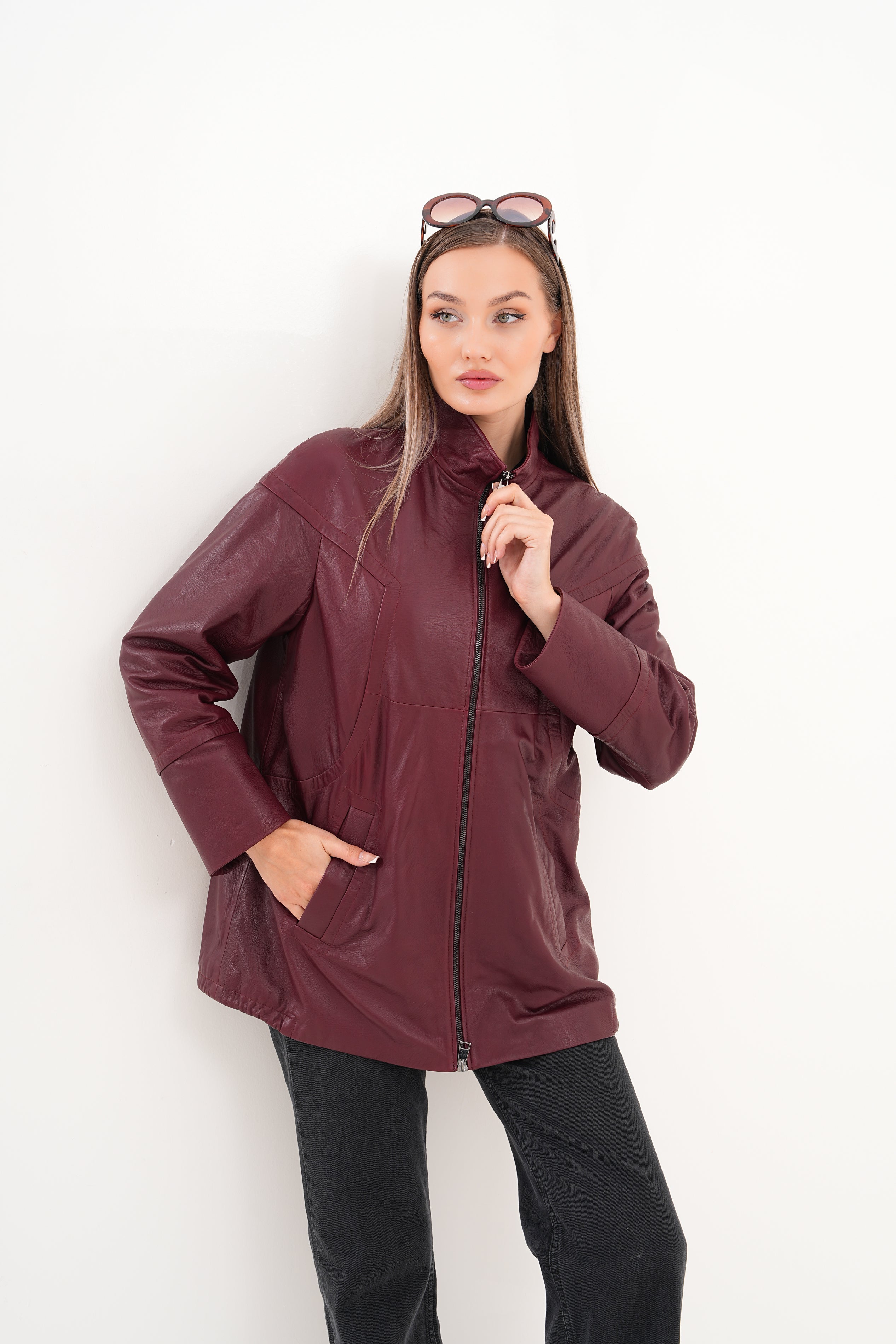 The Sierra Burgundy Leather Women Jacket