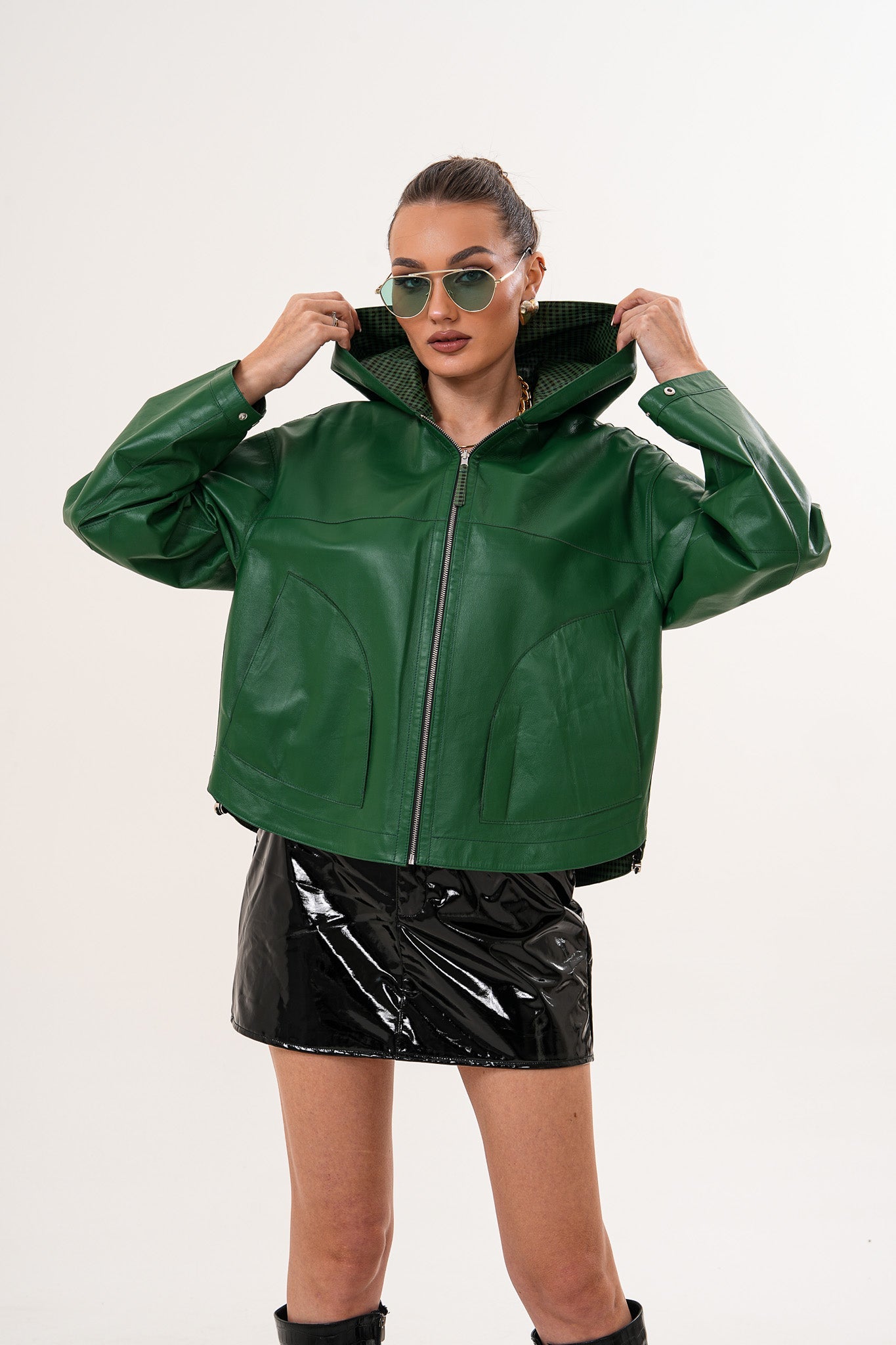 Vinci Leather Shoes The Calyra Reversible Leather Women Jacket – Emerald Green