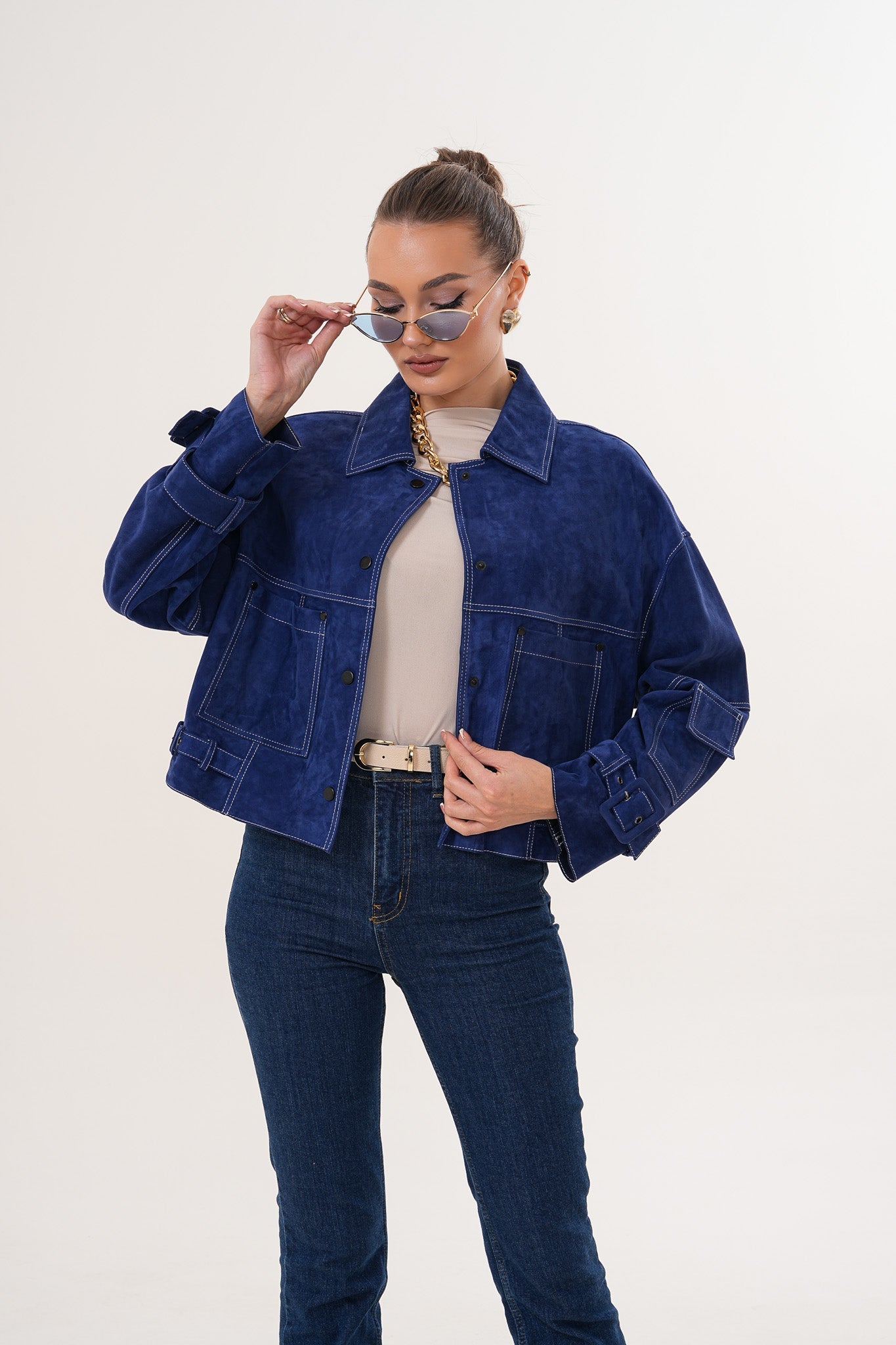 The Velmira Reversible Navy Blue Suede Leather Jacket