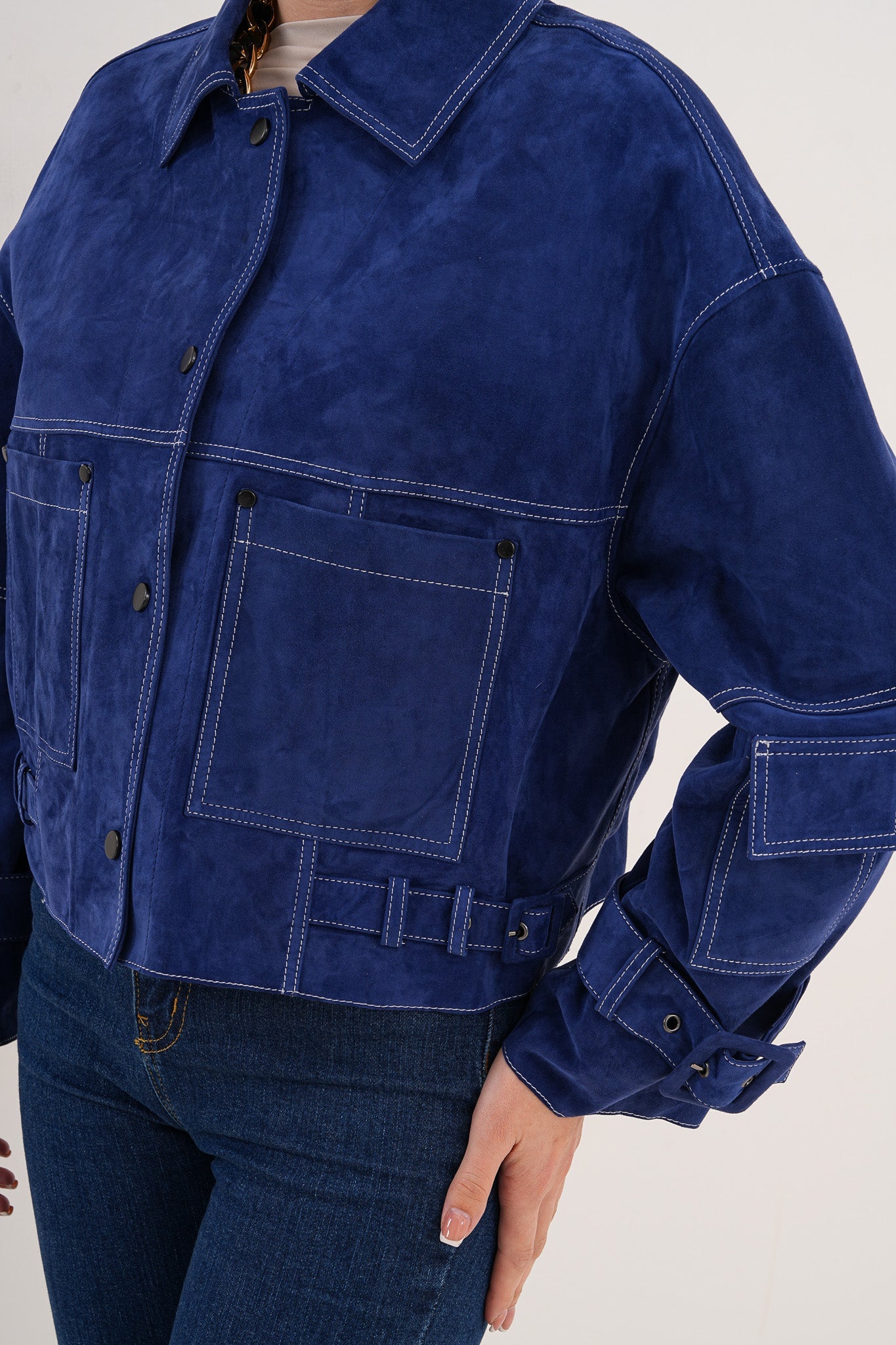 The Velmira Reversible Navy Blue Suede Leather Jacket