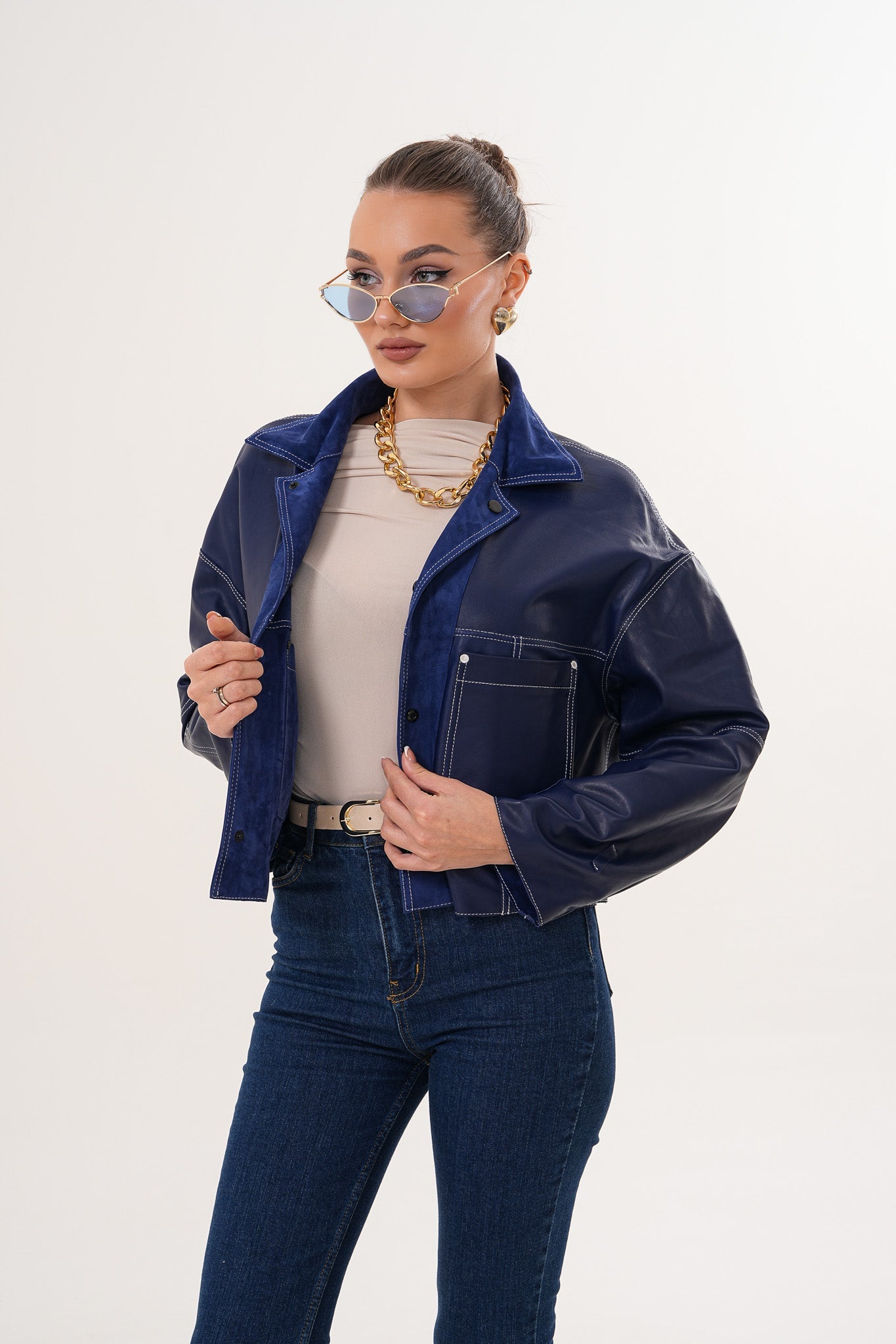 The Velmira Reversible Navy Blue Suede Leather Jacket