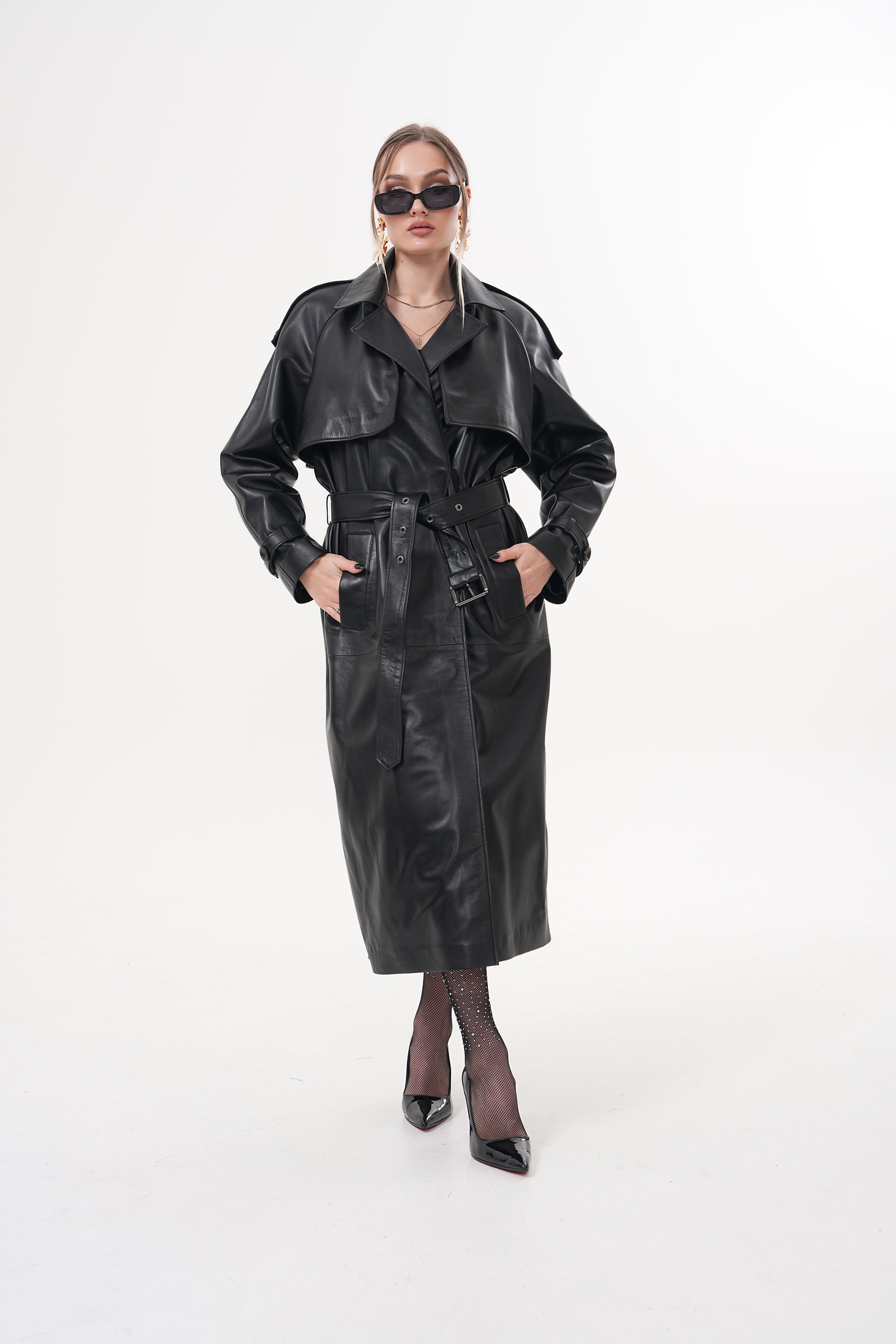 The Raven Black Leather Women Trench Coat
