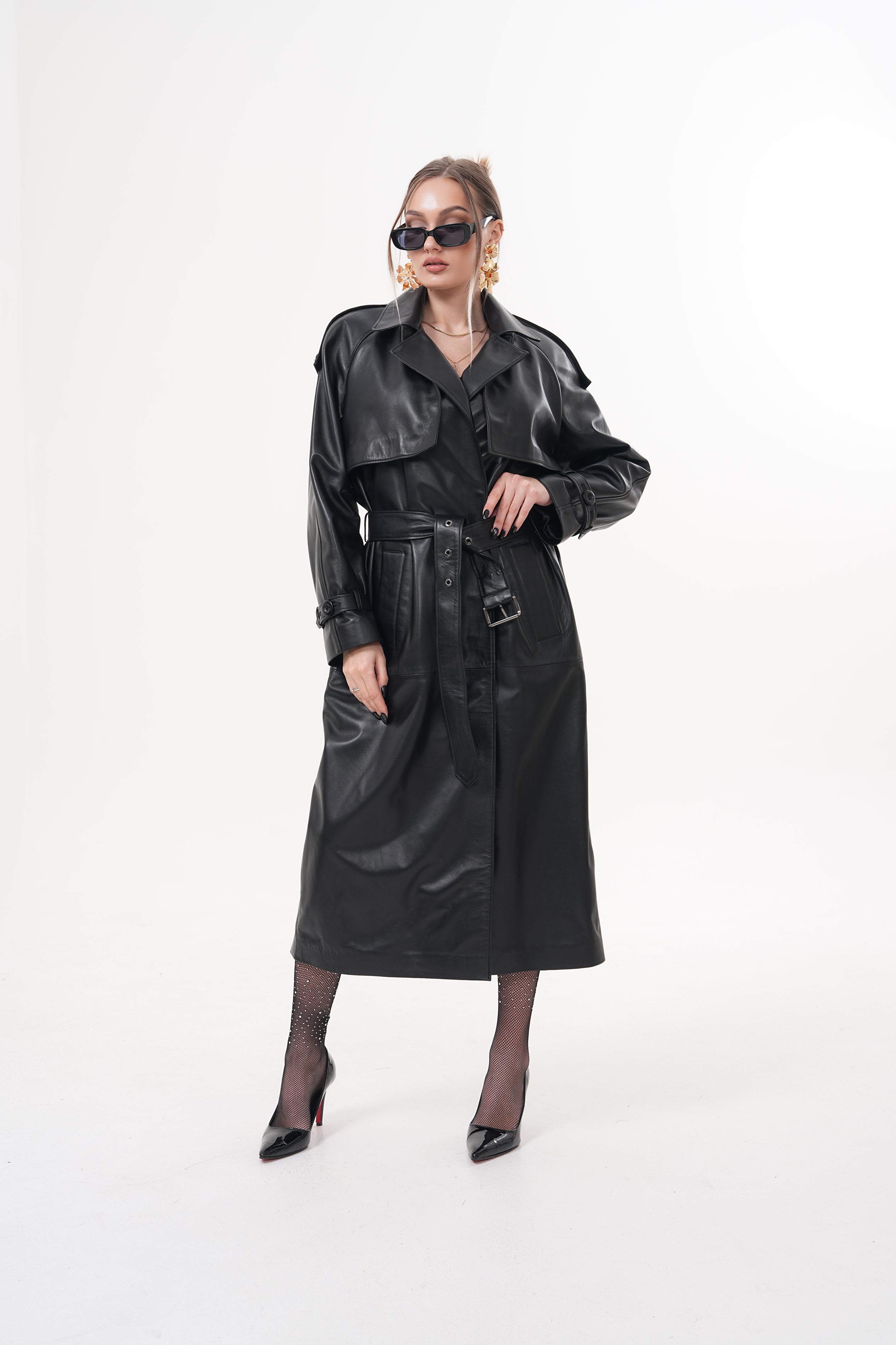 The Raven Black Leather Women Trench Coat