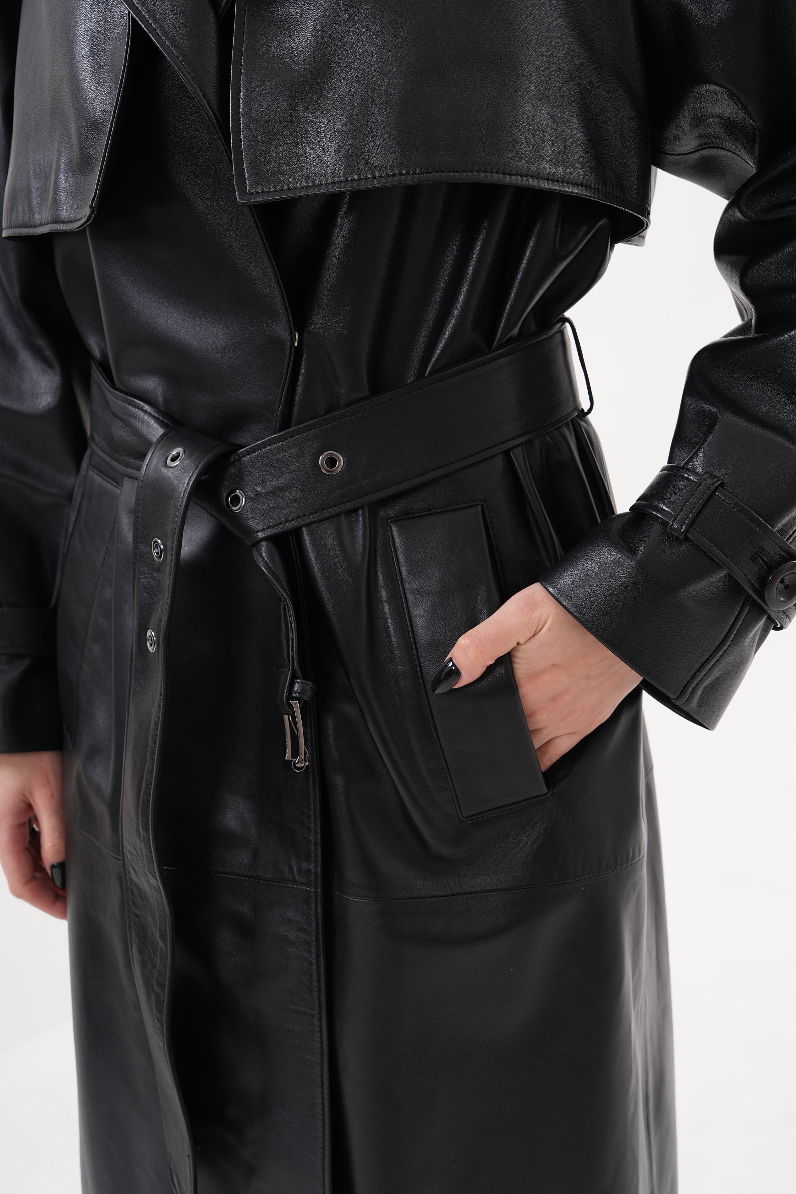 The Raven Black Leather Women Trench Coat