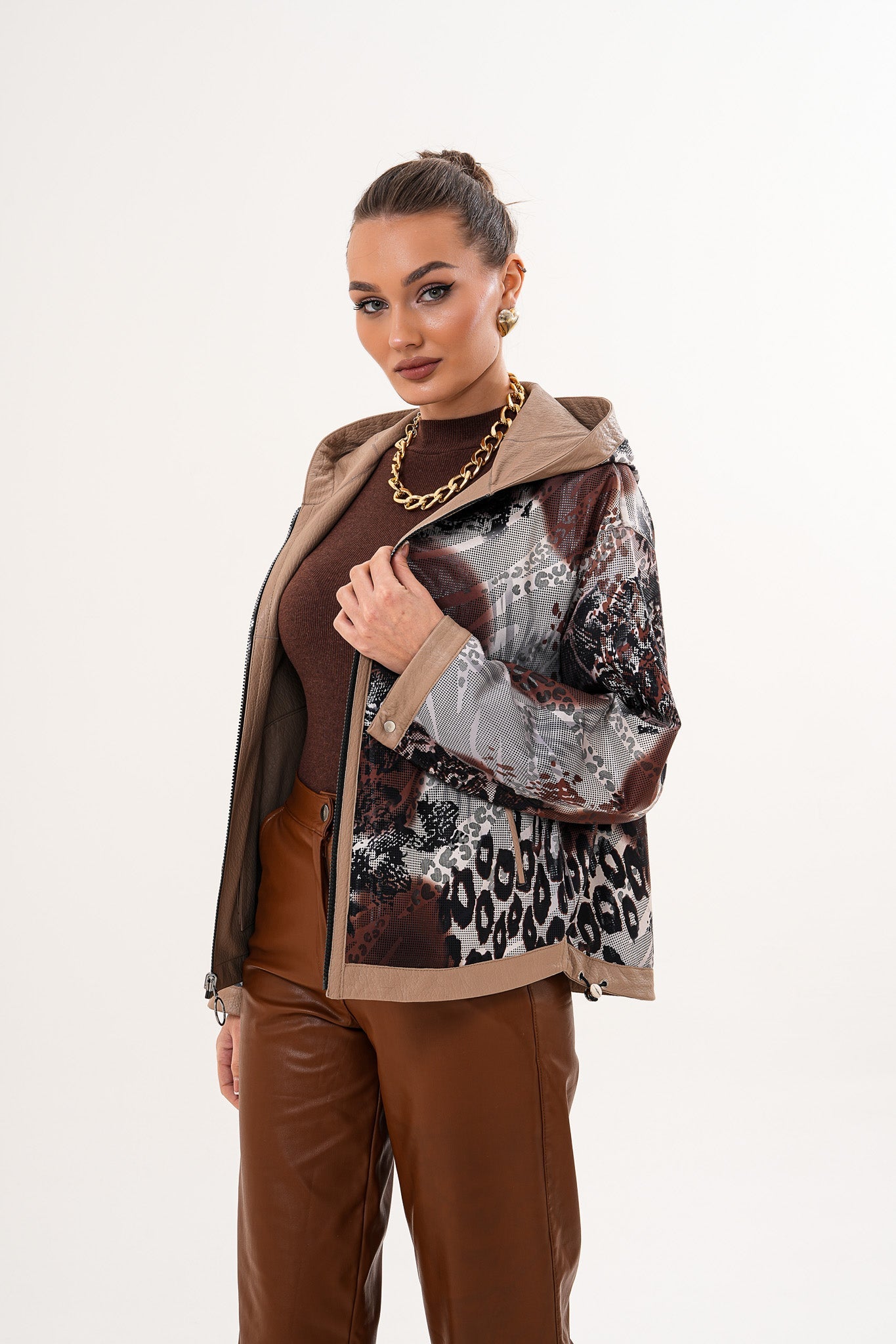 Vinci Leather Shoes The Calyra Reversible Leather Women Jacket – Taupe