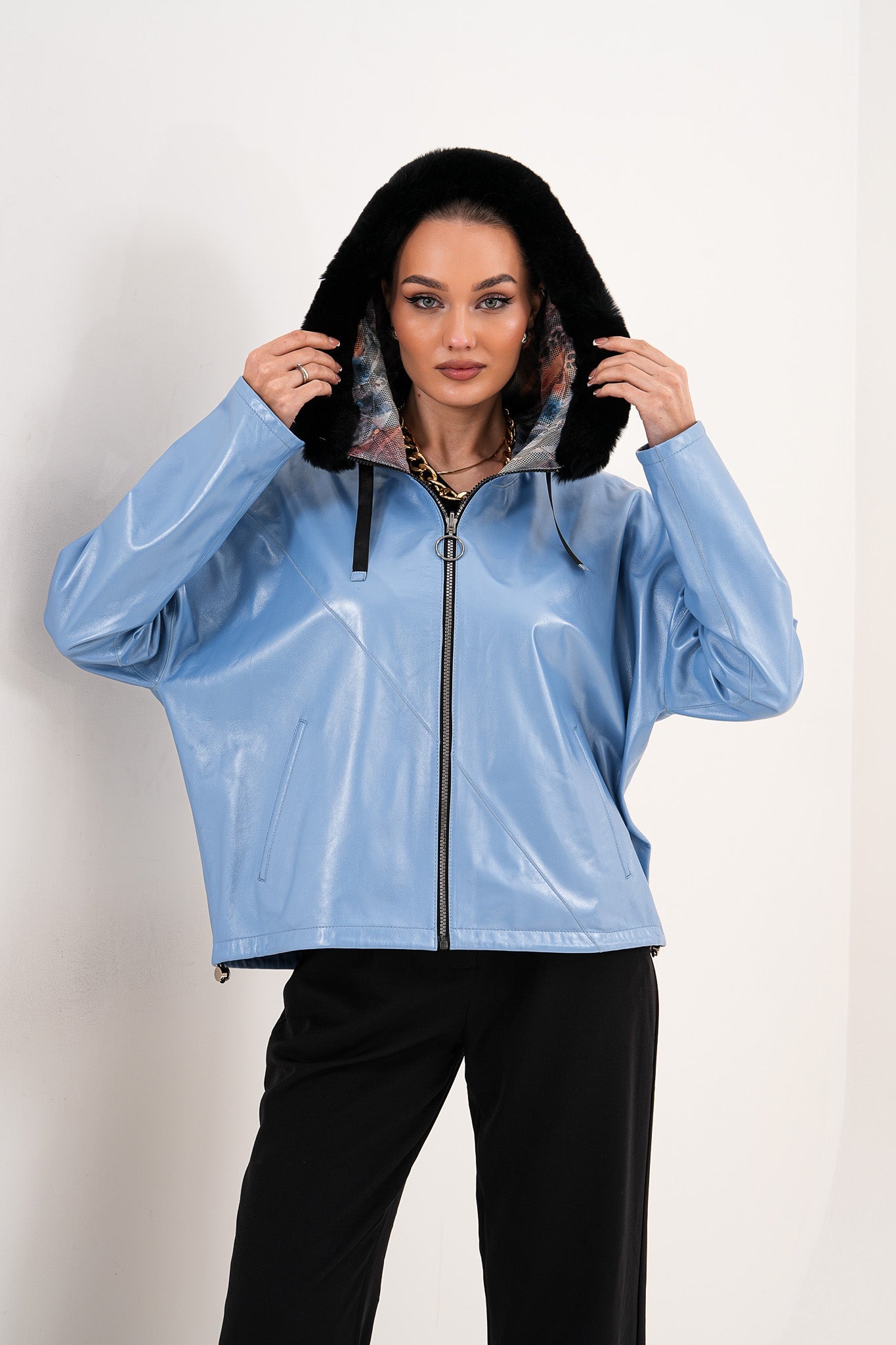 The Velora Sky Blue Reversible Lambskin Women Leather Jacket