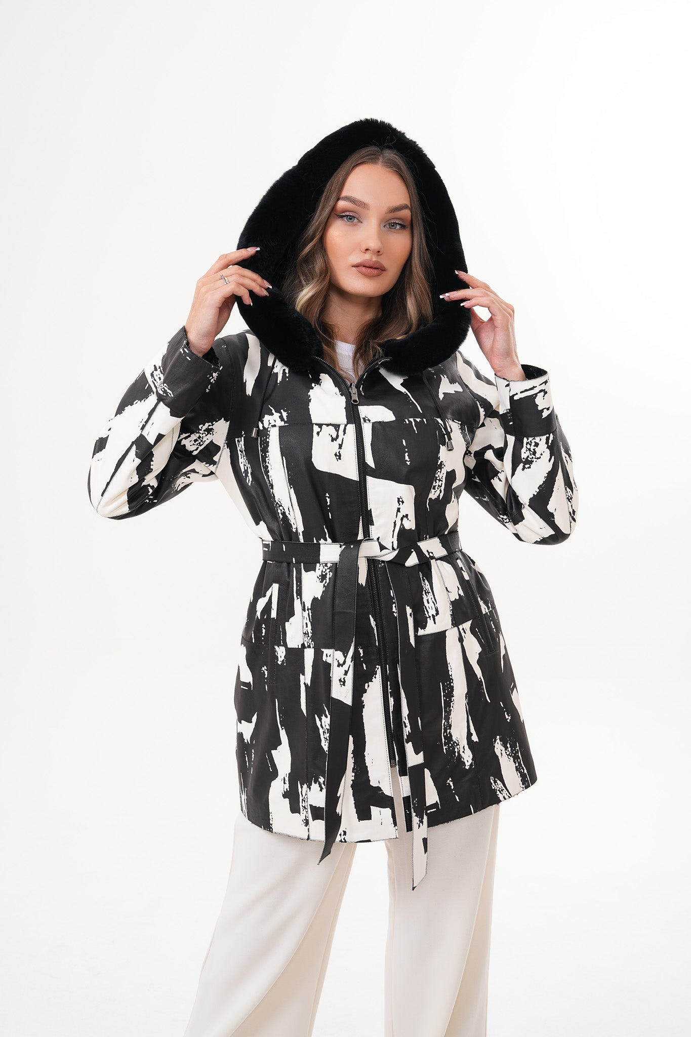 The Prisma Black & White Leather Women Jacket