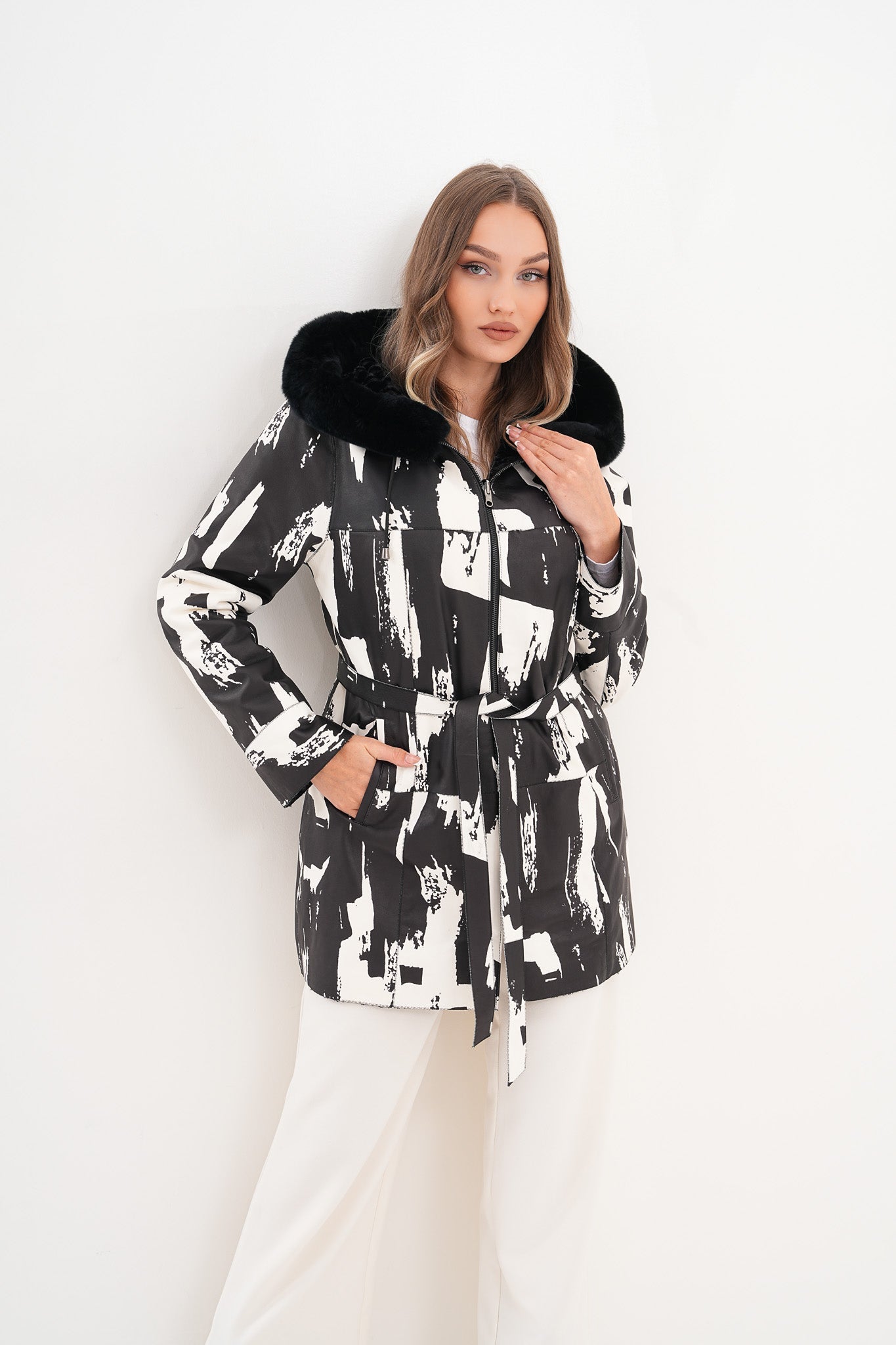 The Prisma Black & White Leather Women Jacket