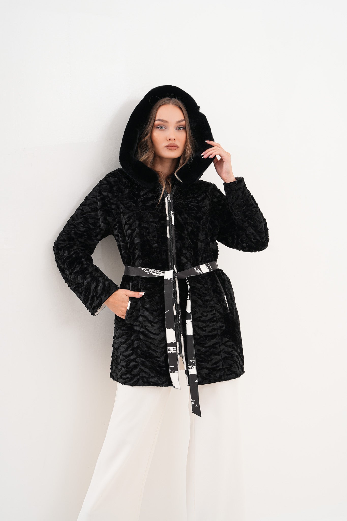 The Prisma Black & White Leather Women Jacket