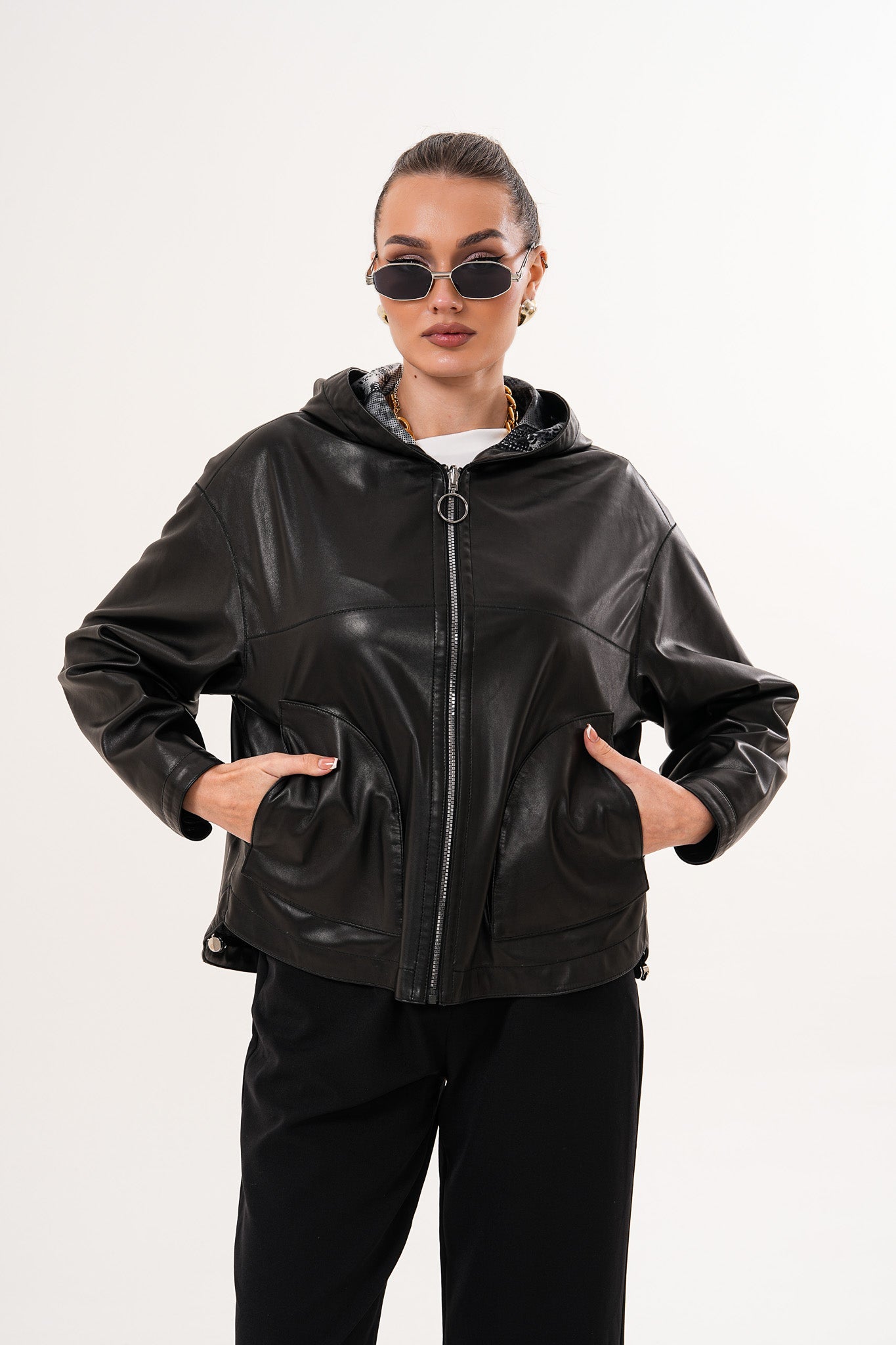 Vinci Leather Shoes The Calyra Reversible Leather Women Jacket – Black